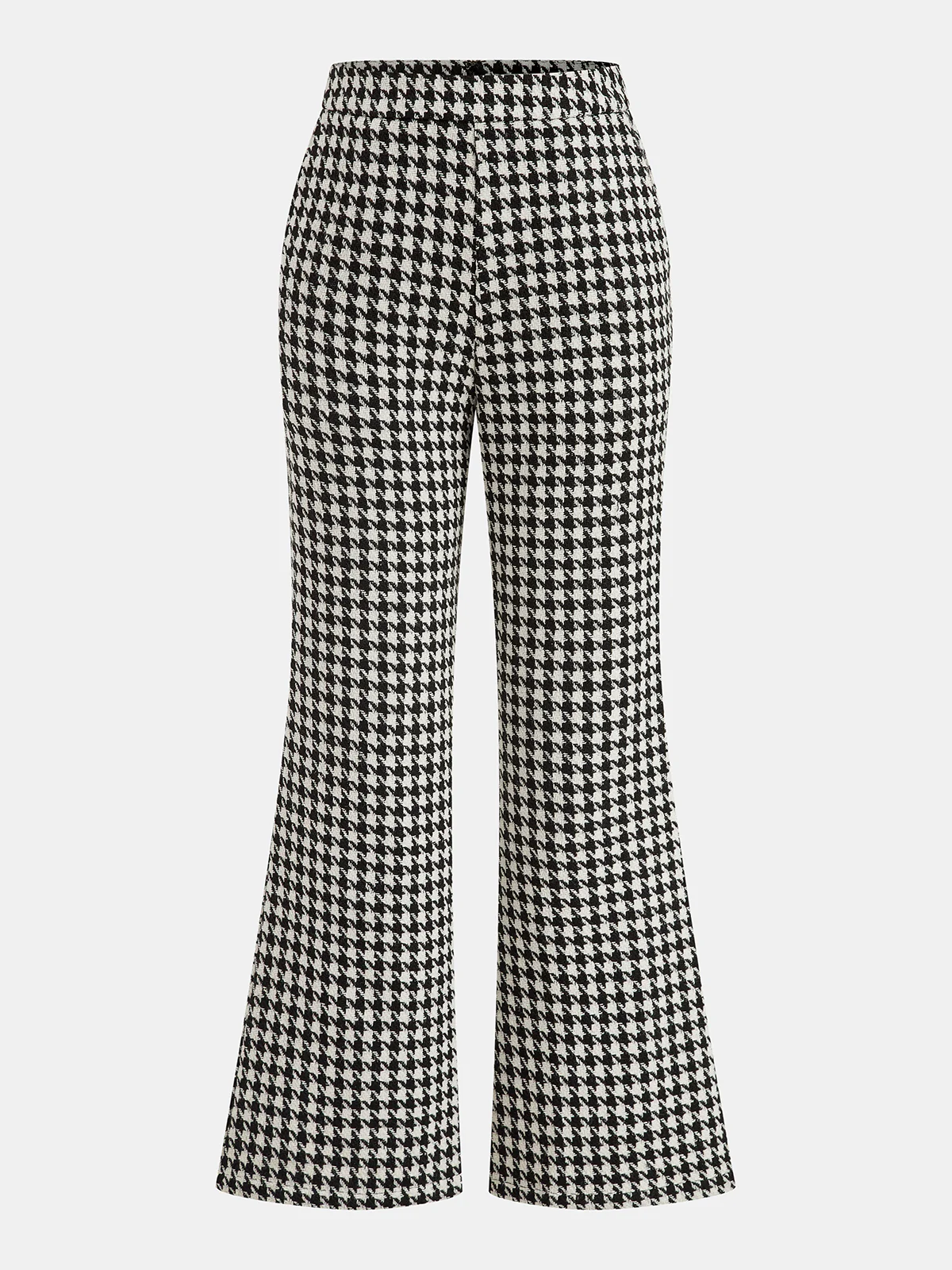 Mid-Waist Houndstooth Flared Pants