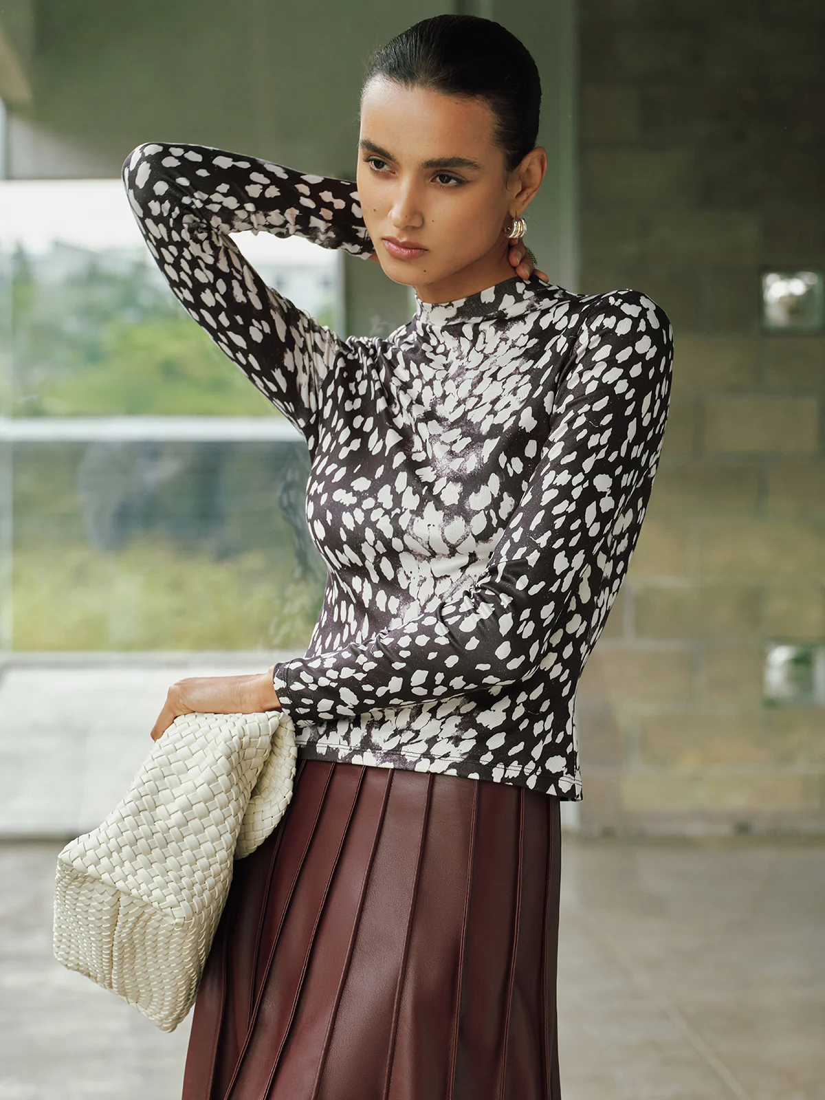 Mock Neck Animal Print Long-Sleeve Top - Image 3