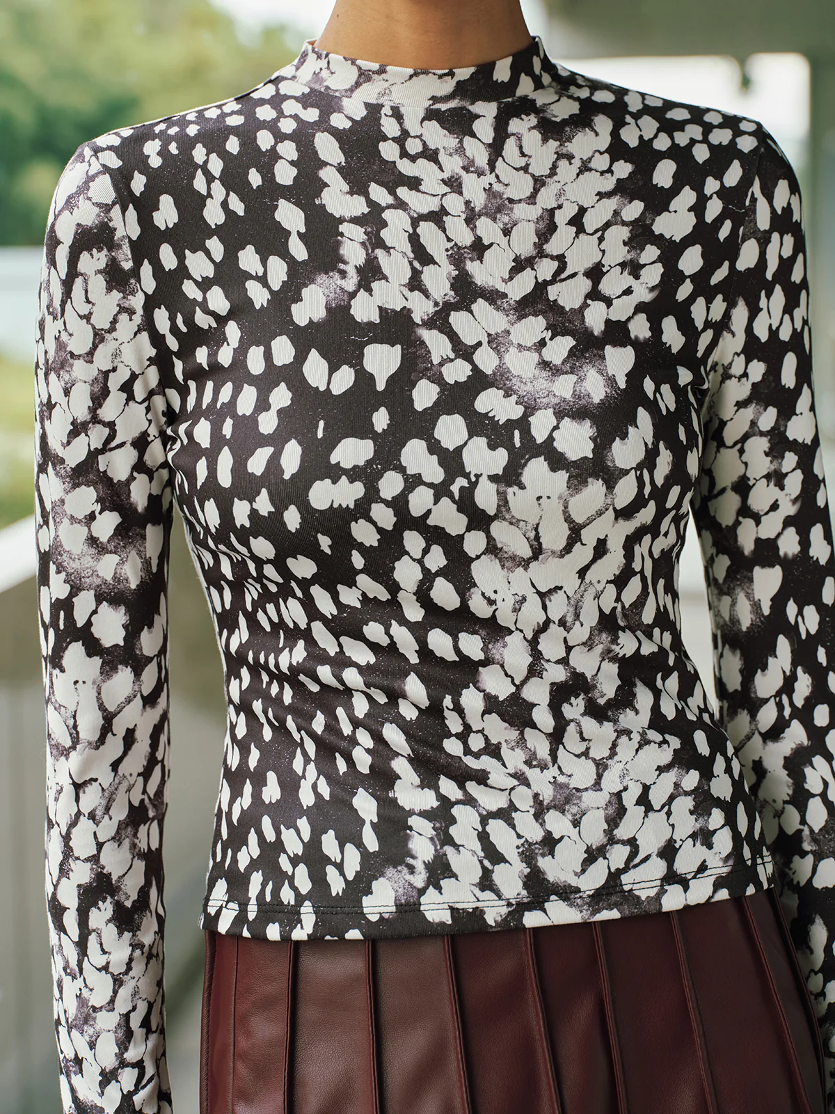 Mock Neck Animal Print Long-Sleeve Top - Image 4