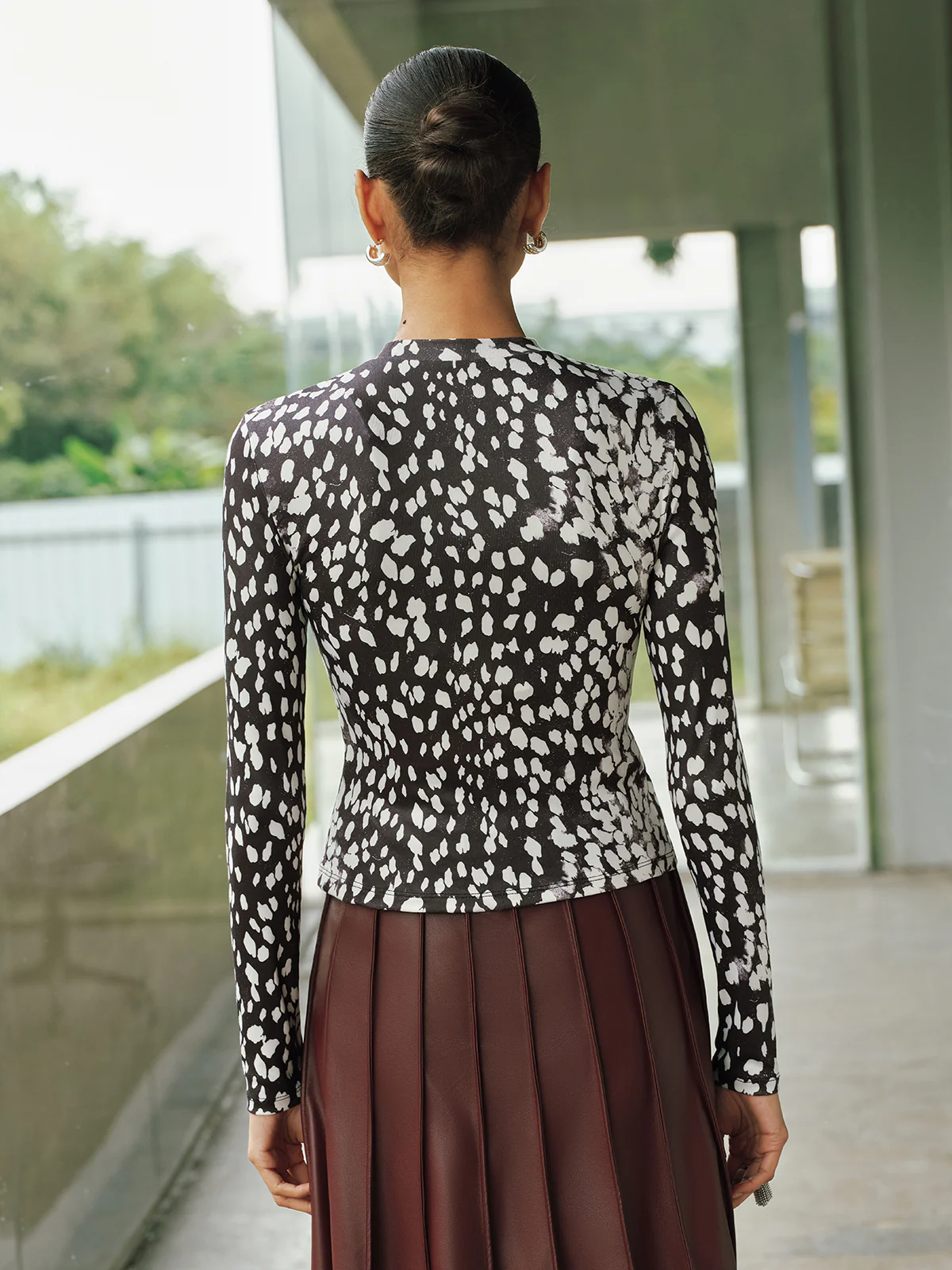 Mock Neck Animal Print Long-Sleeve Top - Image 5