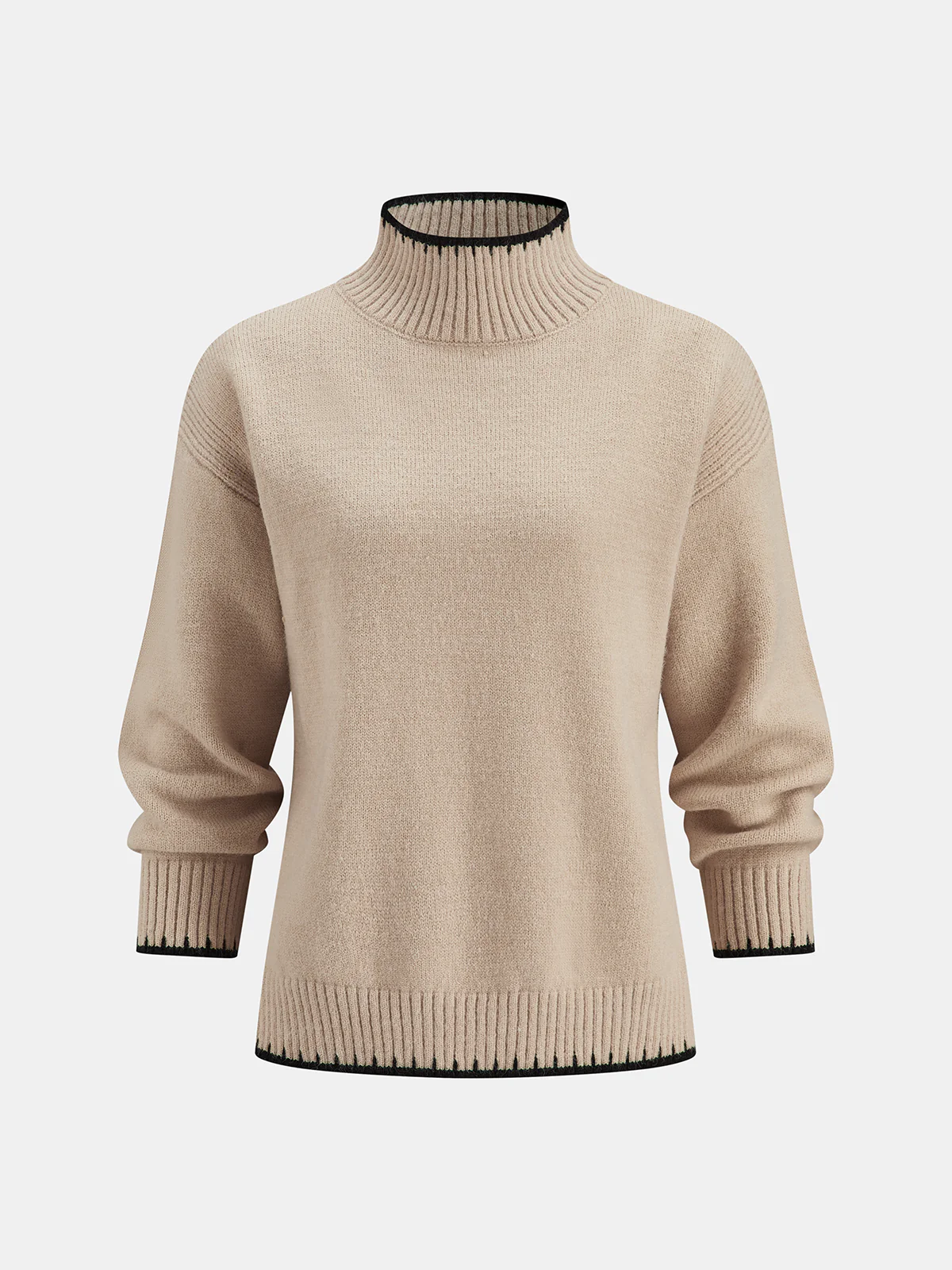 Mock Neck Contrast Trim Knit Sweater