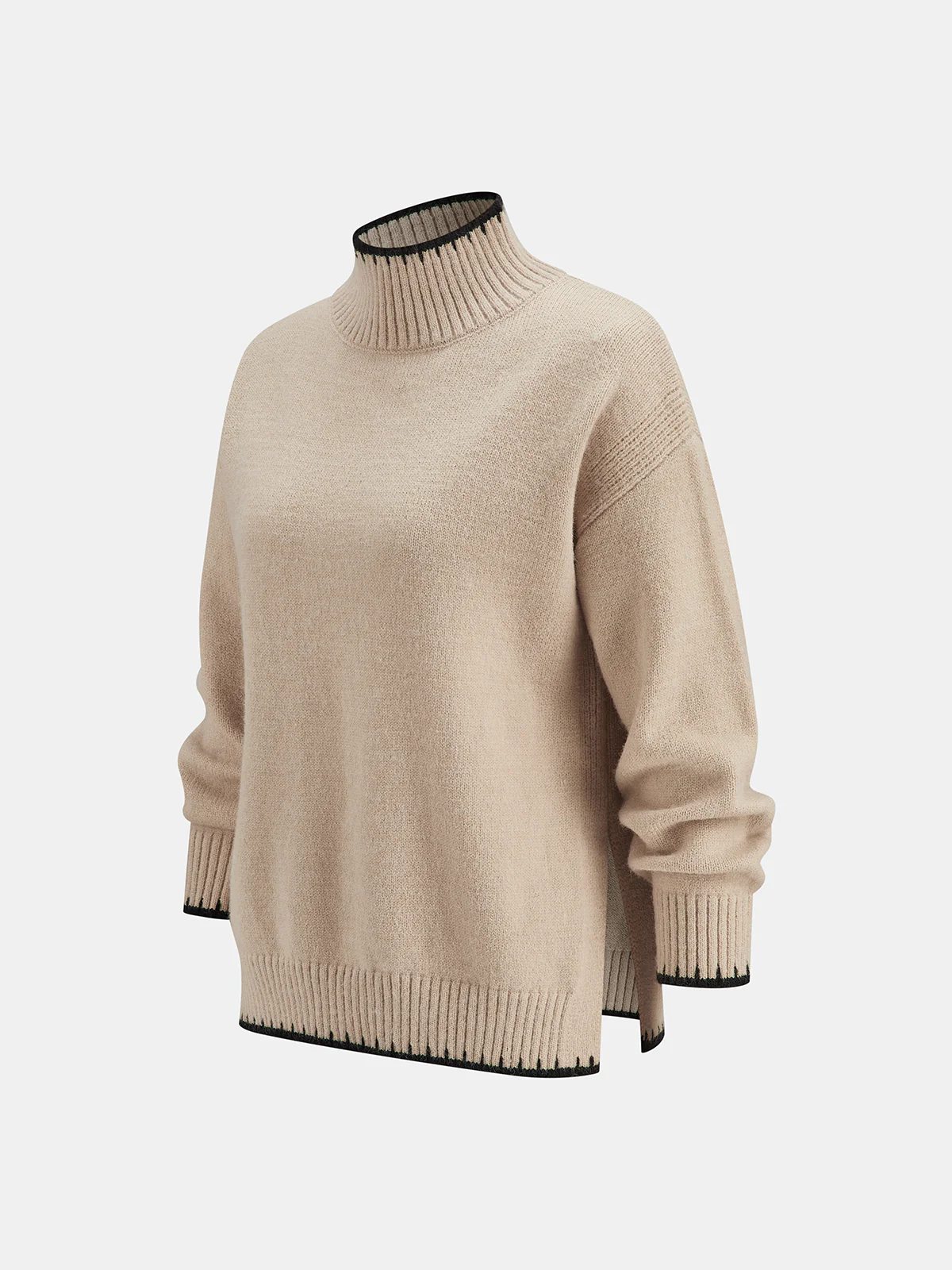 Mock Neck Contrast Trim Knit Sweater - Image 3