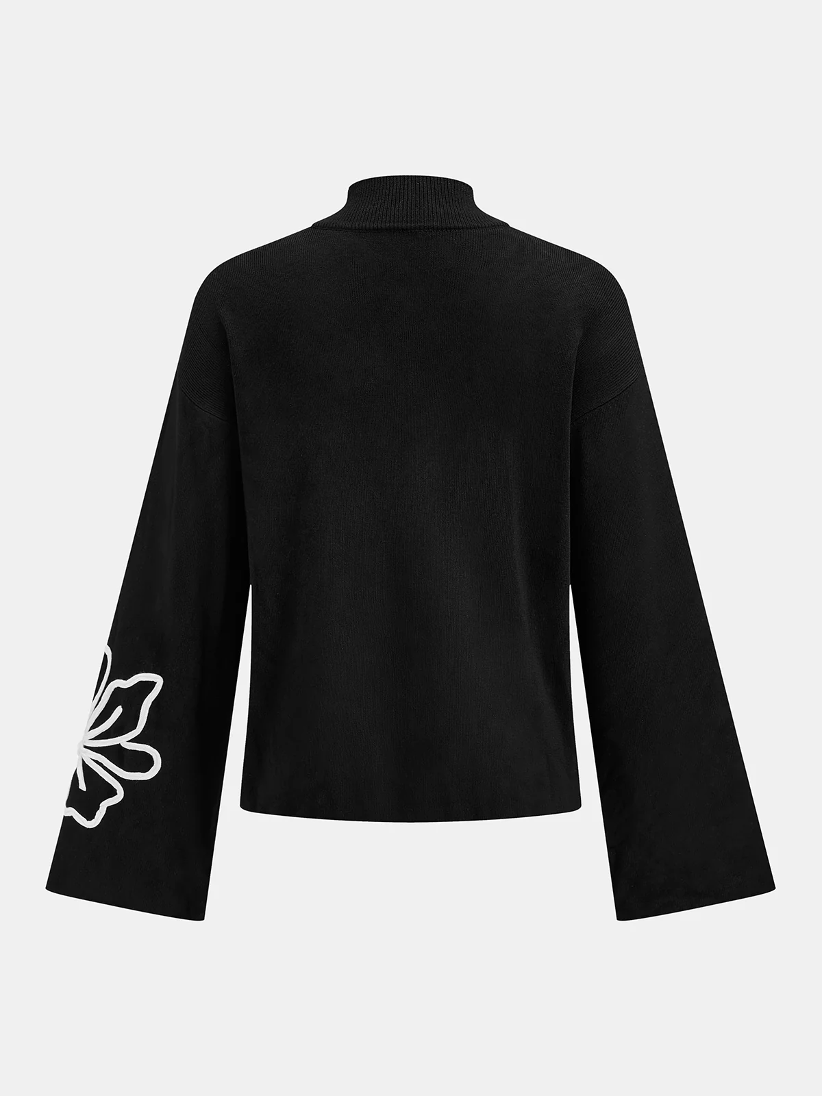 Mock Neck Floral Embroidered Oversized Knit Sweater - Image 2