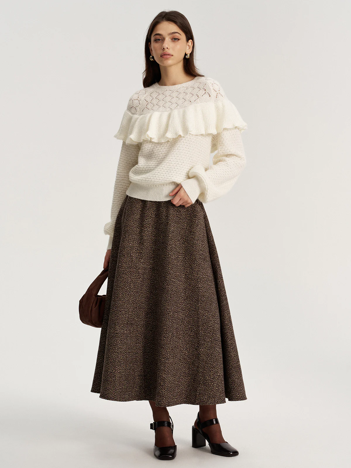 Mohair & Wool Blend Ruffle Pointelle Knit Top - Image 2