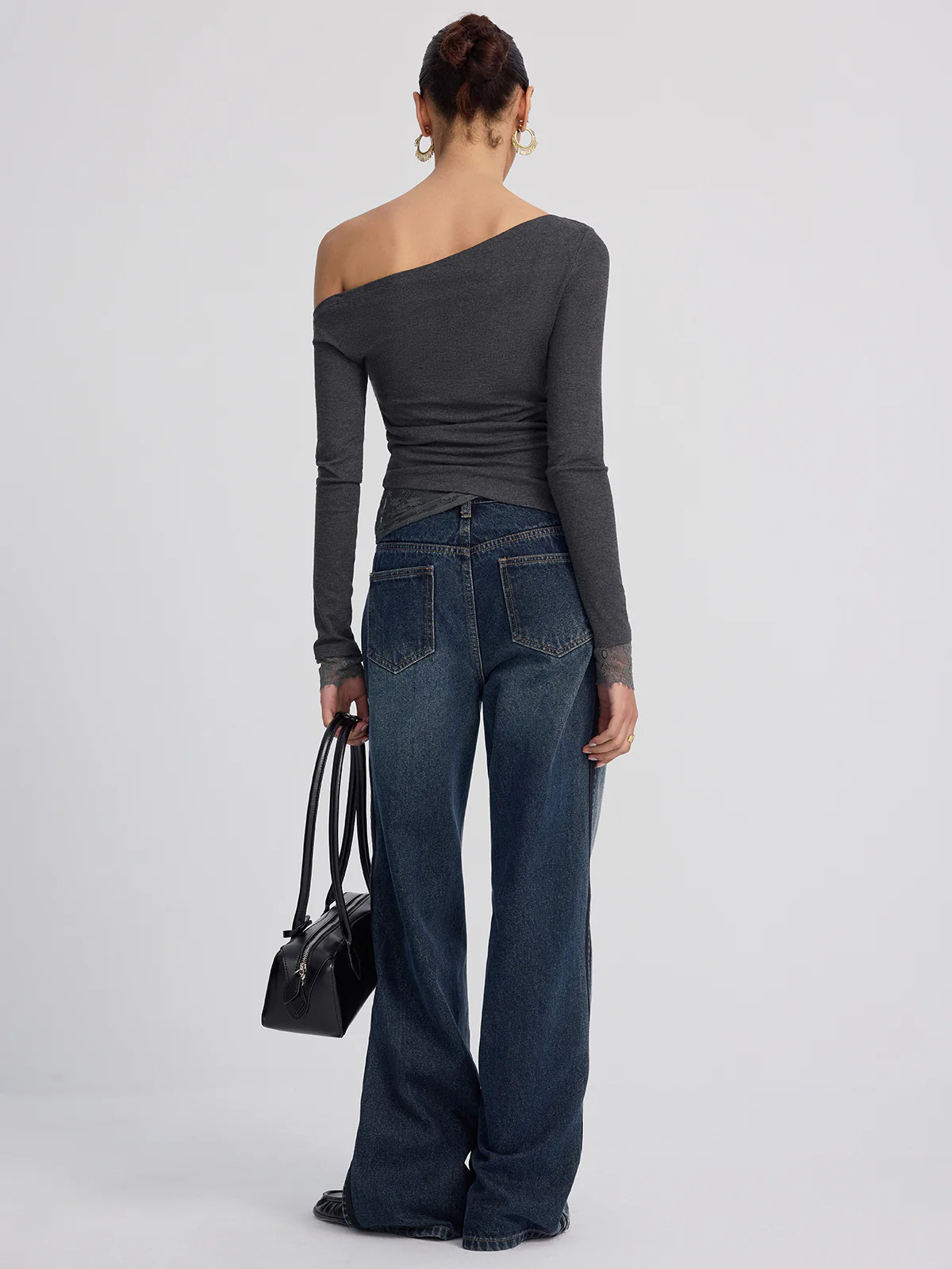 Off-Shoulder Lace-Trim Long-Sleeve Top - Image 6