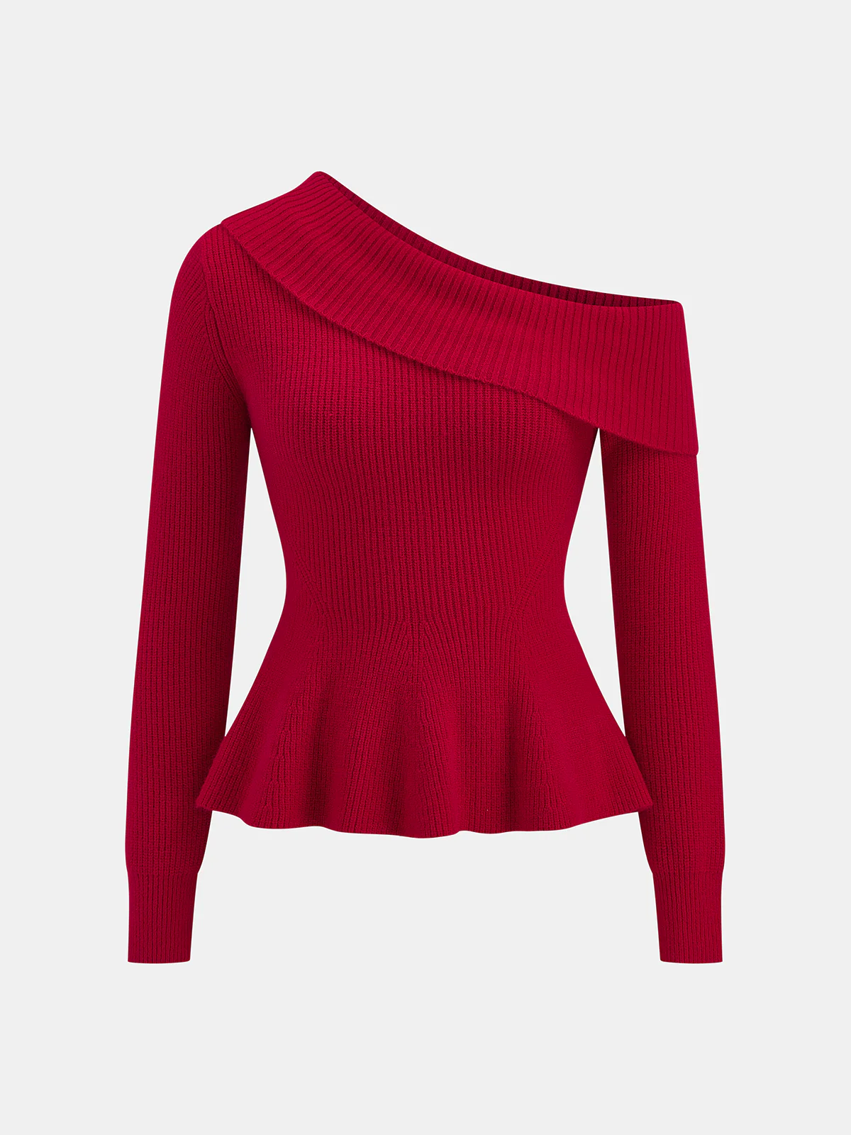 One-Shoulder Rib-Knit Peplum Sweater