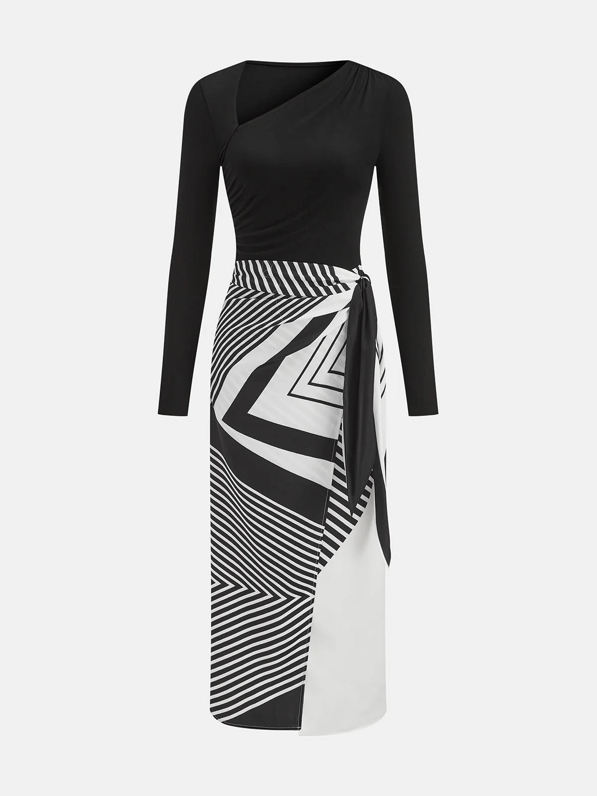 Optical-Illusion Abstract Print Asymmetric Wrap Dress