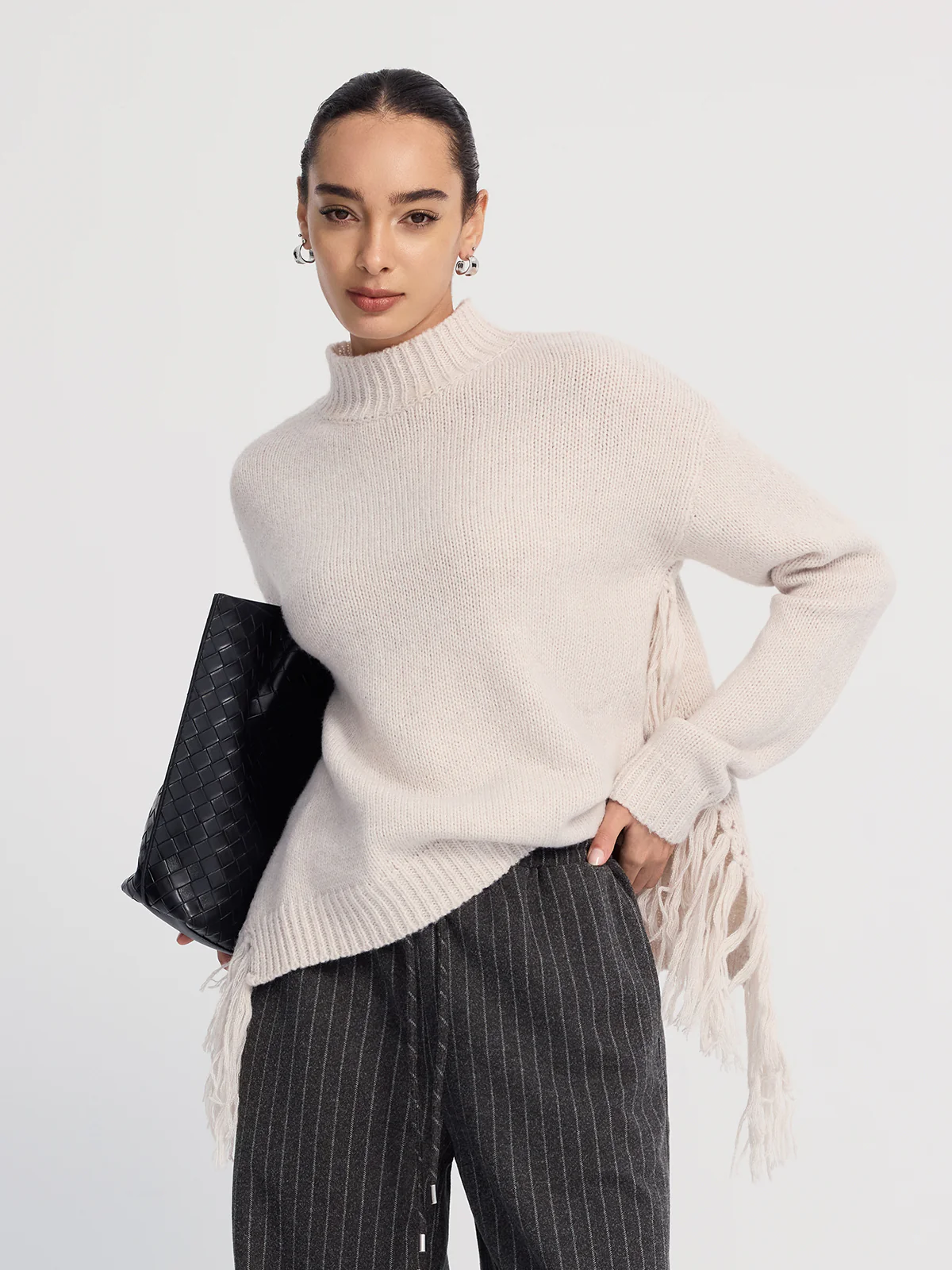 Oversized Fringe Mock-Neck Sweater - Image 4