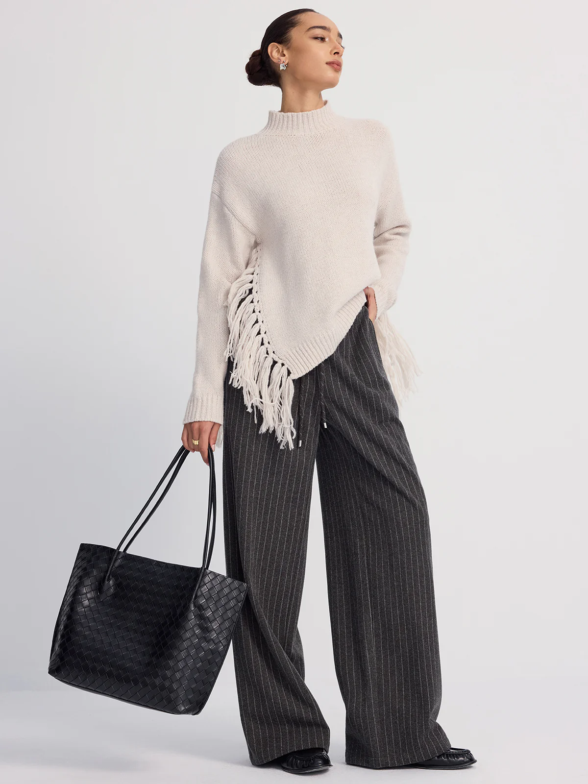 Oversized Fringe Mock-Neck Sweater - Image 5