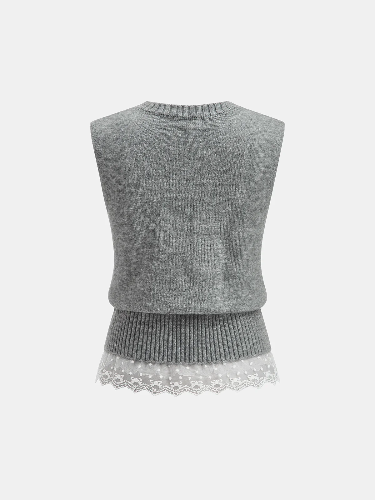 Pearl Button Tie-Waist Lace Hem Sweater Vest - Image 2