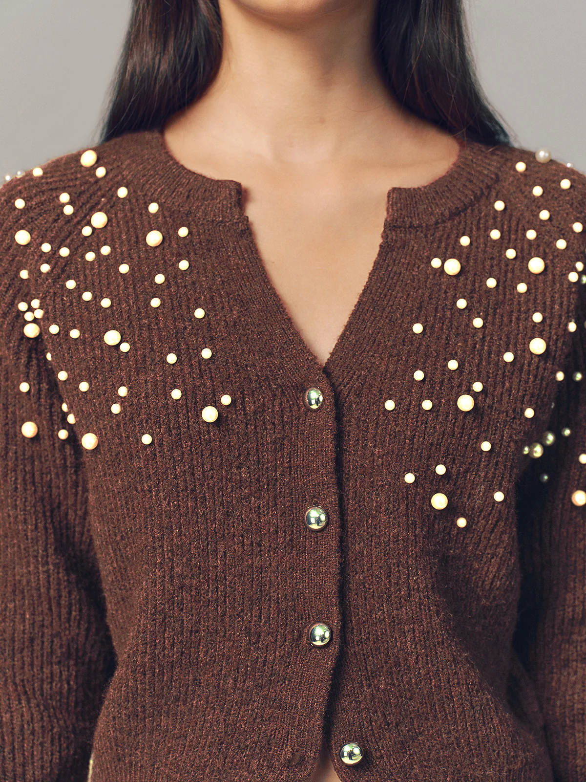 Pearl Embellished Wool Blend Cardigan - Image 4