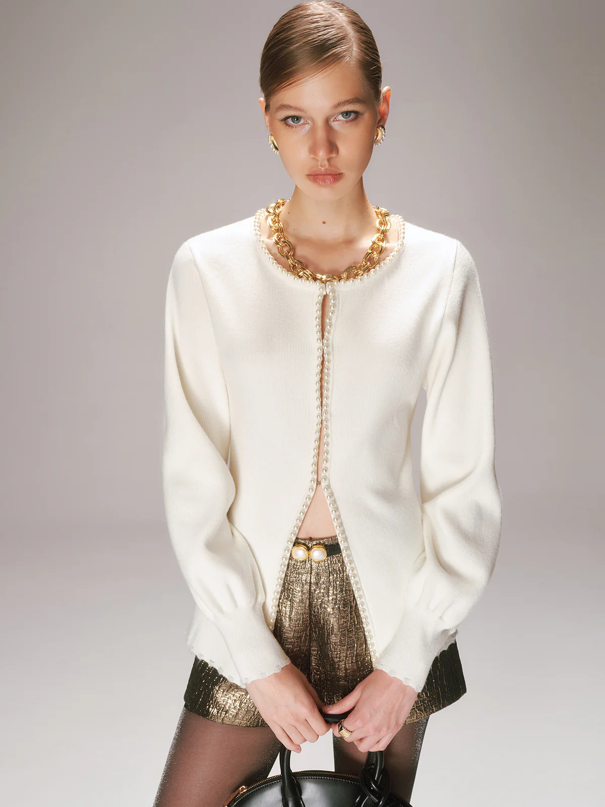 Pearl Trim Knit Cardigan - Image 5