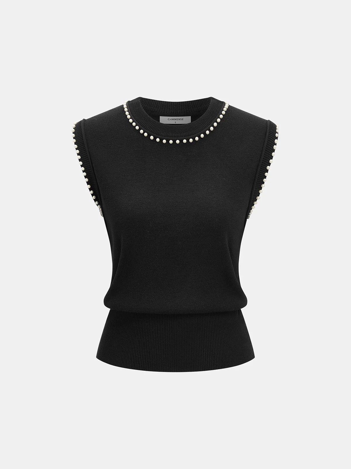 Pearl Trim Sleeveless Knit Vest