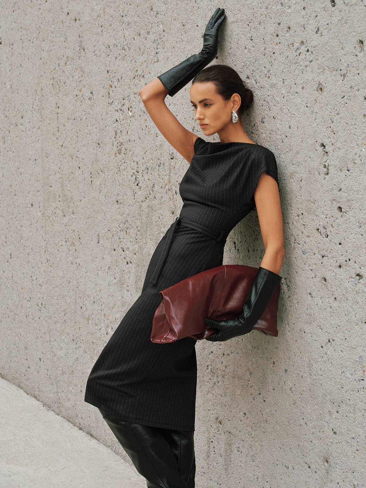 Pinstripe Cap-Sleeve Belted Maxi Dress - Image 5