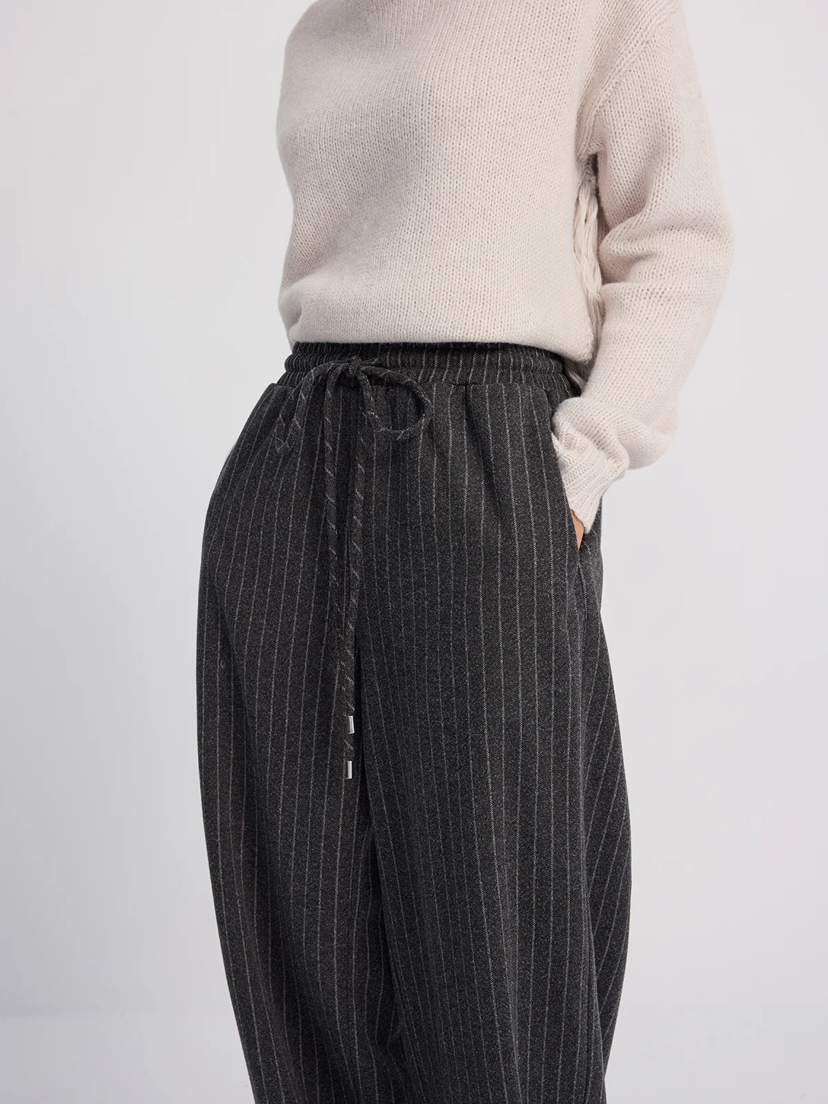 Pinstripe Wide-Leg Wool-Blend Pants - Image 3