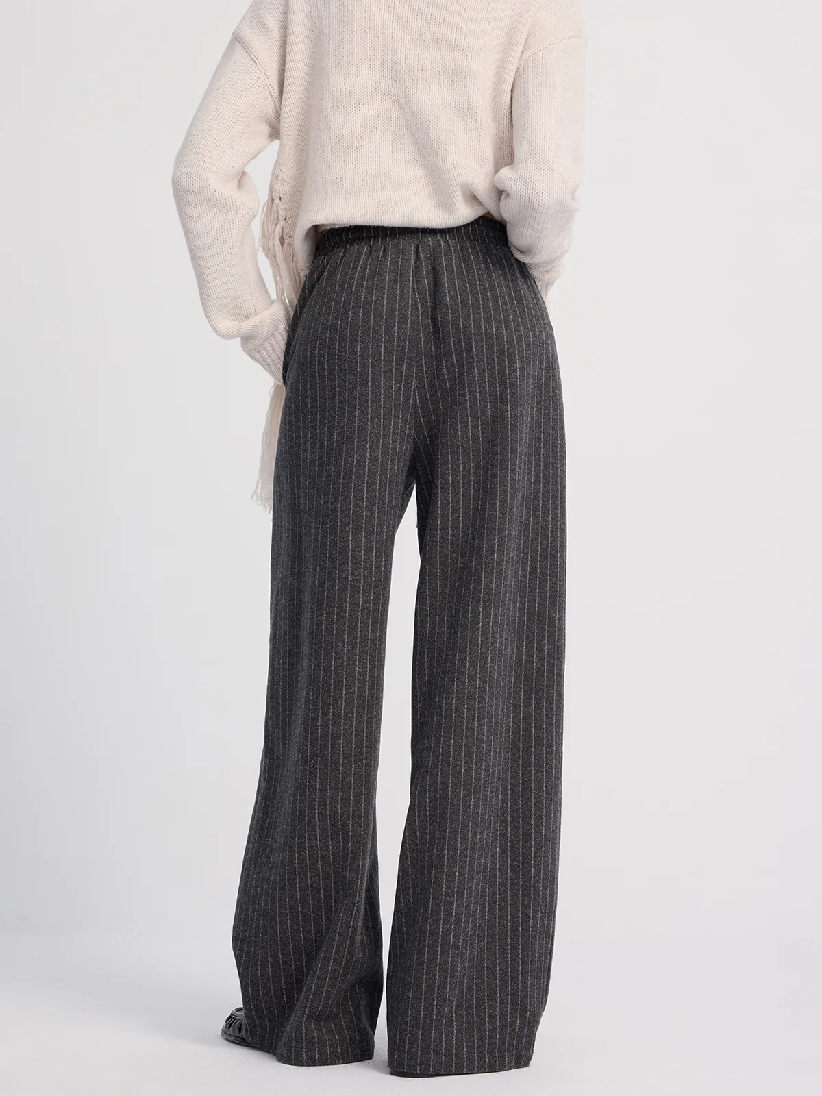 Pinstripe Wide-Leg Wool-Blend Pants - Image 6