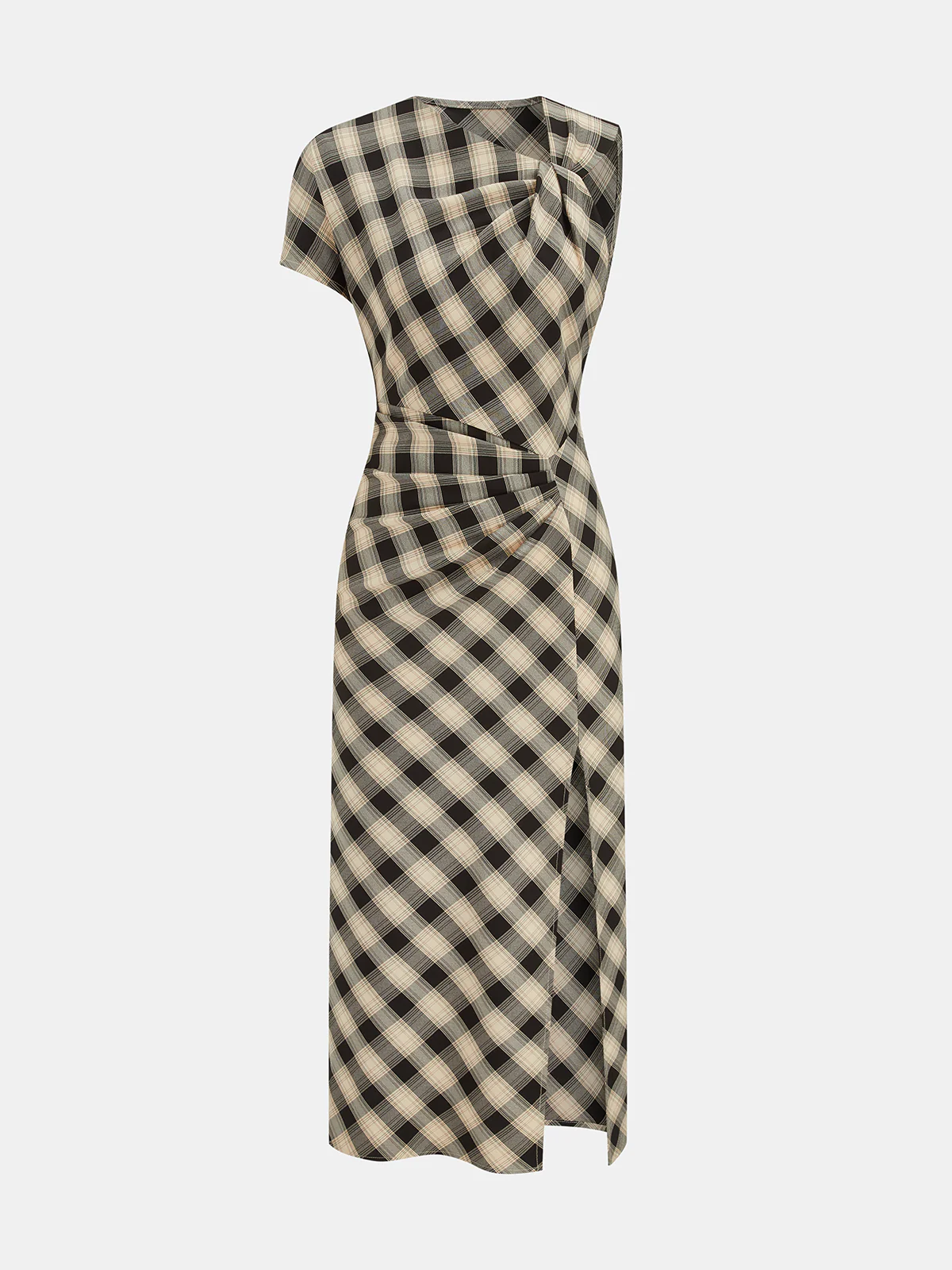 Plaid Asymmetric Slit Maxi Dress - Image 2