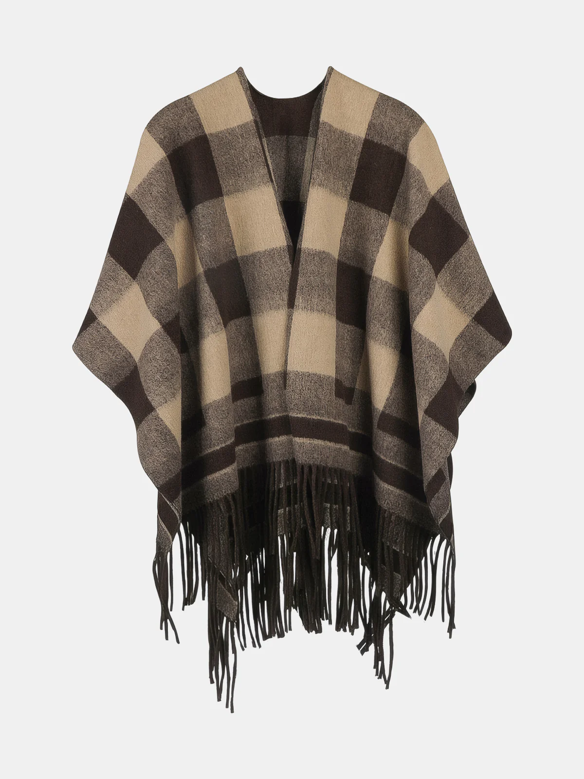 Plaid Fringed Poncho