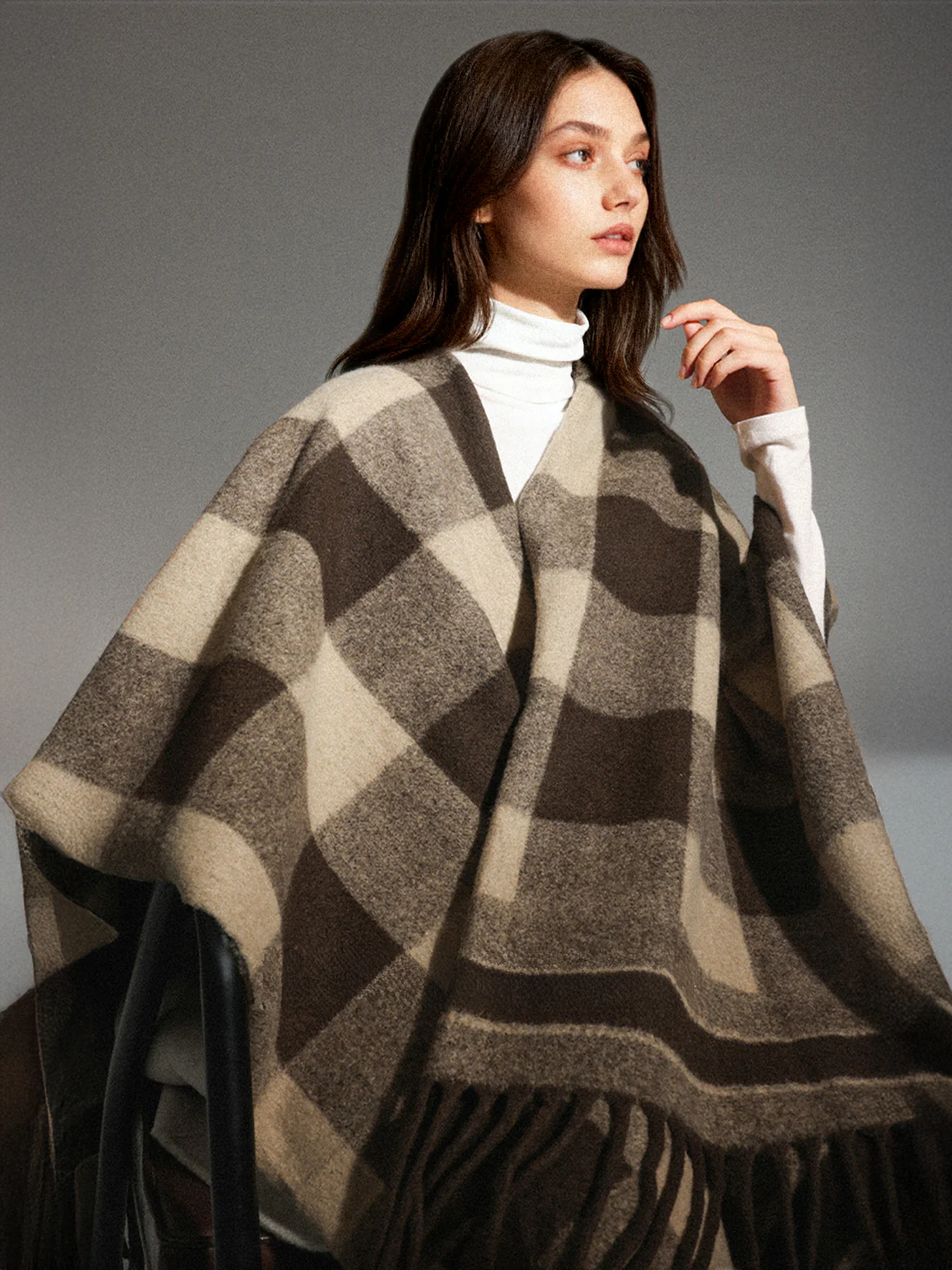 Plaid Fringed Poncho - Image 2