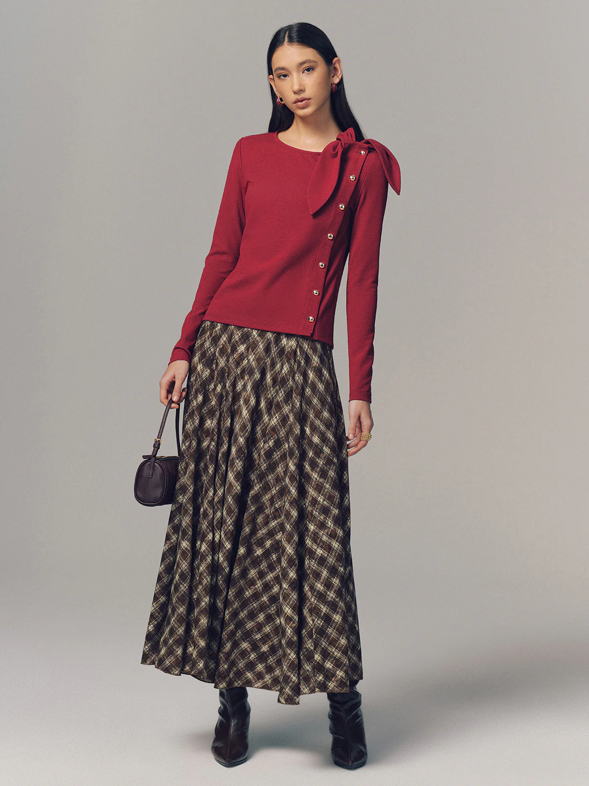 Plaid Pleated Maxi Skirt - Image 4