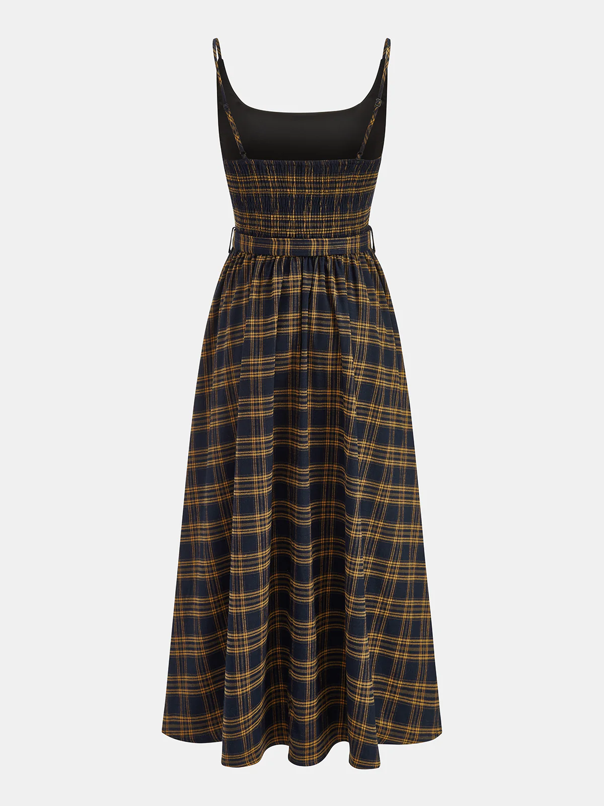 Plaid Smocked Bodice Belted Midi Dress - Image 2