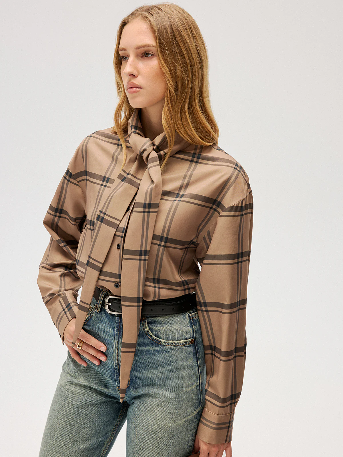 Plaid Tie Neck Shirt - Image 5