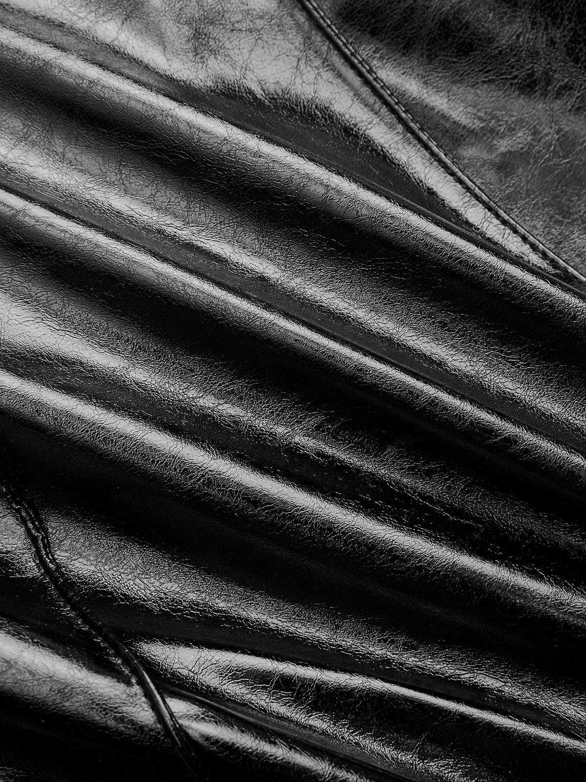 Pleated Faux Leather Panel Long-Sleeve Dress - Image 4