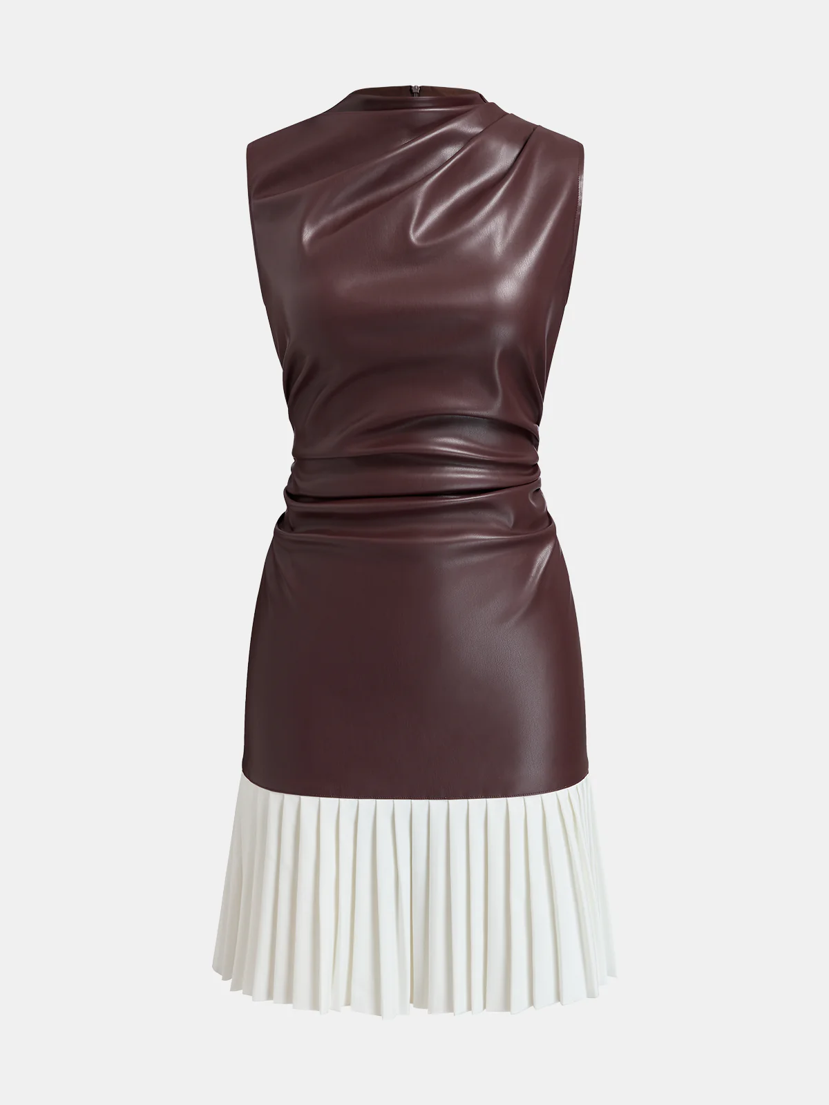 Pleated Panel Faux Leather Mini Dress