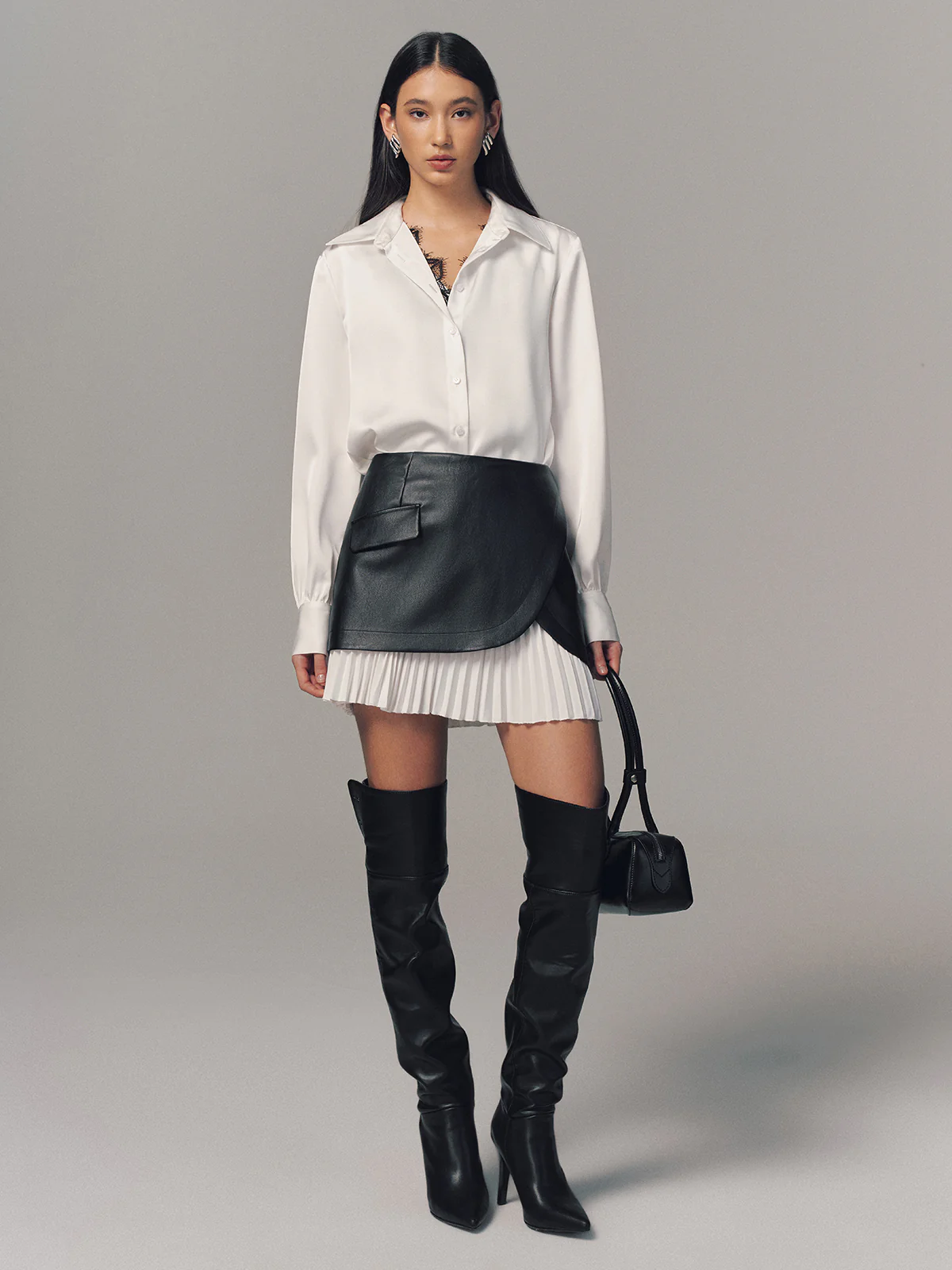 Pleated Panel Faux Leather Mini Skirt - Image 2