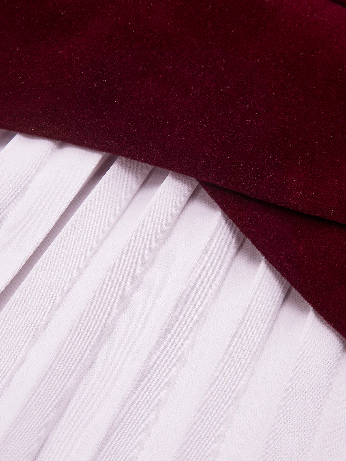 Pleated Panel Velvet Mini Dress with Belt - Image 8