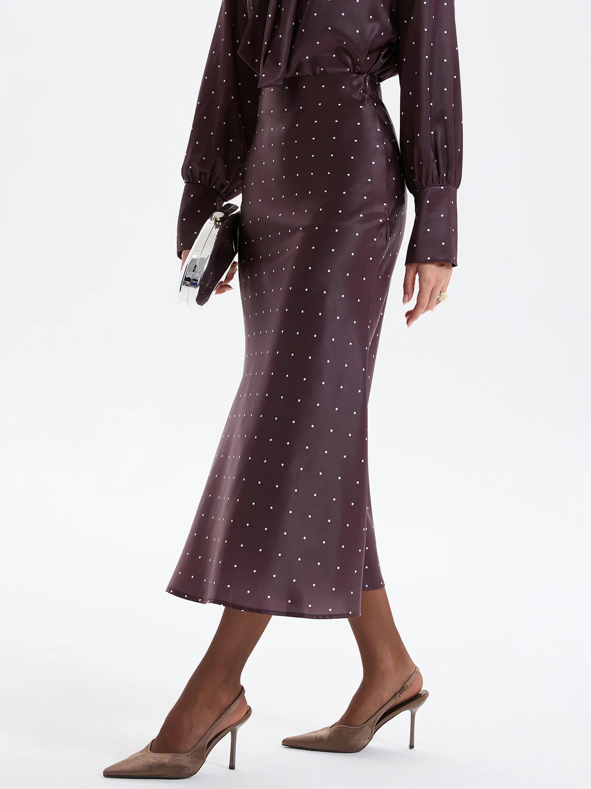 Polka Dot Bow-Tie Blouse and Midi Skirt set - Image 4
