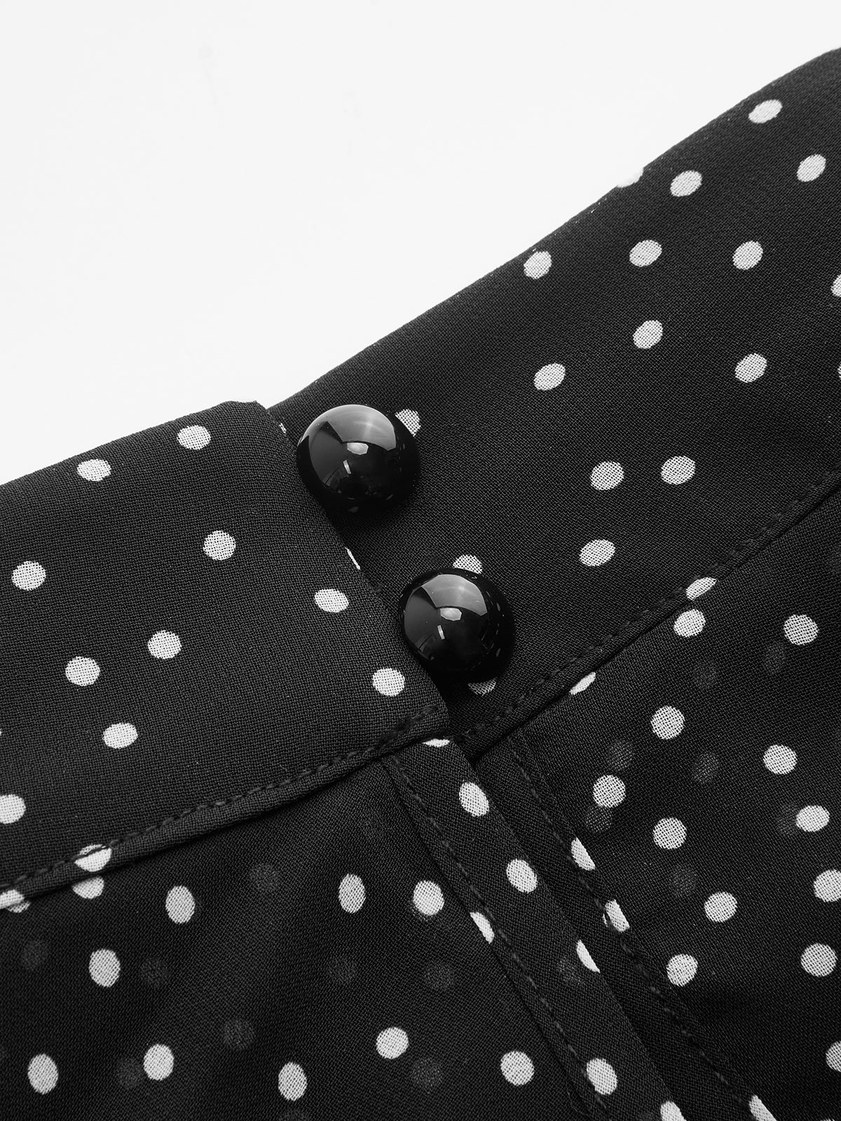 Polka Dot One Shoulder Sheer Mock Neck Blouse - Image 5