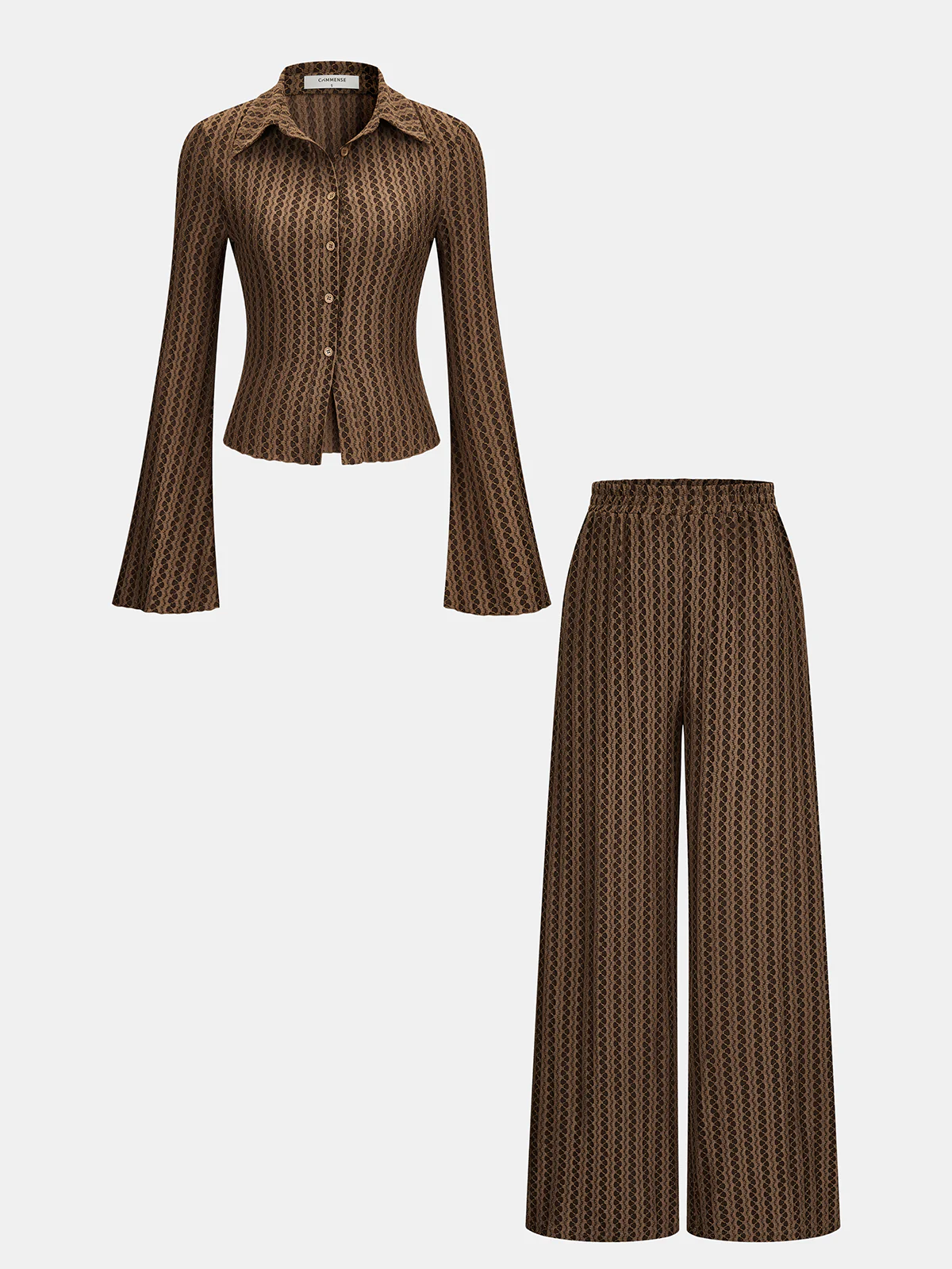 Printed Bell-Sleeve Shirt & Pants Set