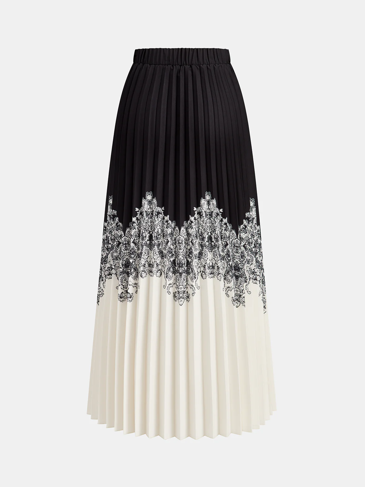 Printed Two-Tone Pleated Maxi Skirt - Image 2
