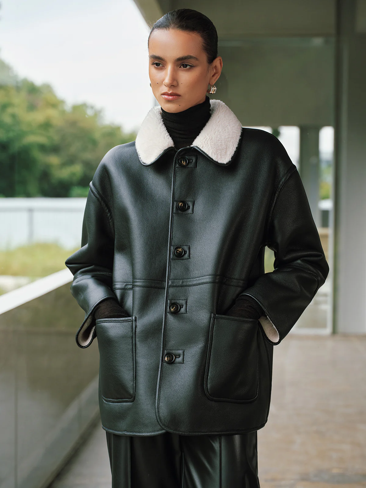 Reversible Shearling Faux Leather Jacket - Image 3