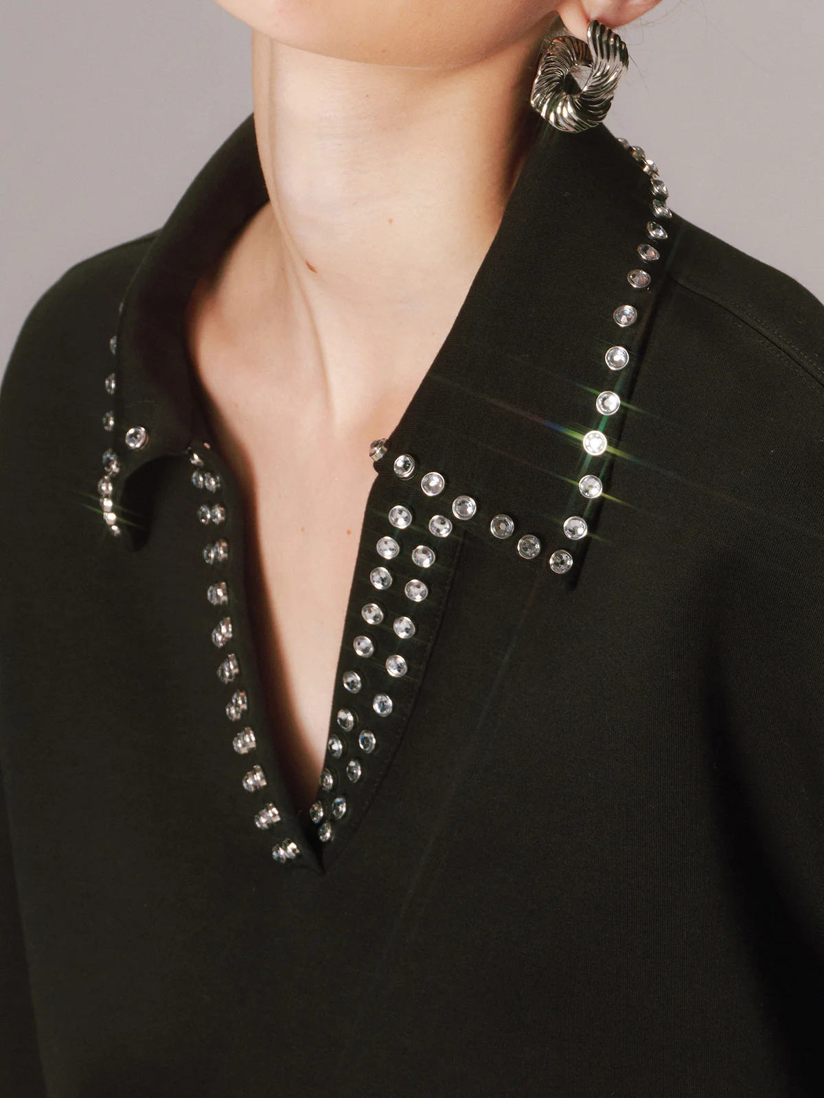 Rhinestone Collar Long-Sleeve Sweatshirt - Image 3