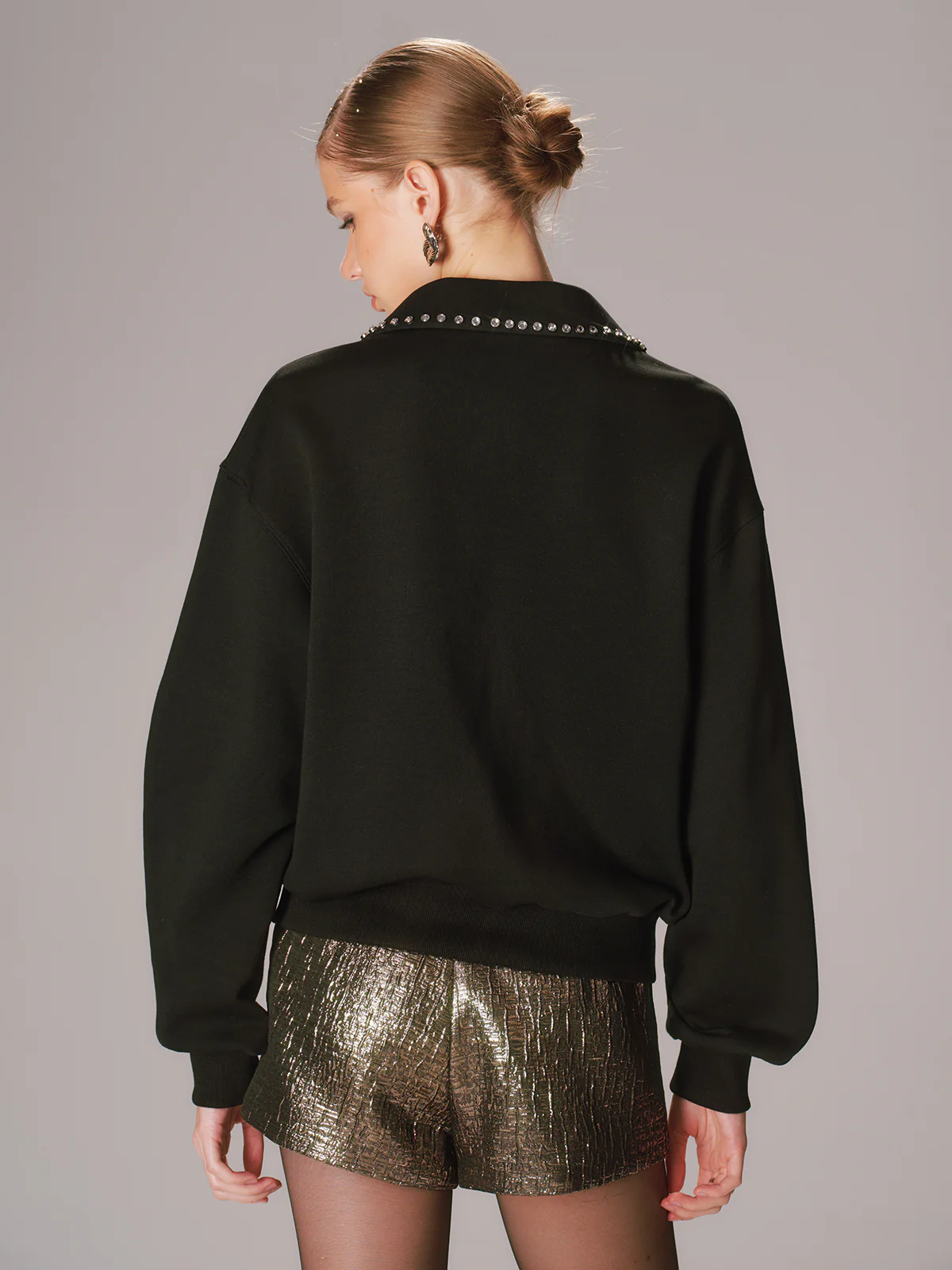 Rhinestone Collar Long-Sleeve Sweatshirt - Image 6