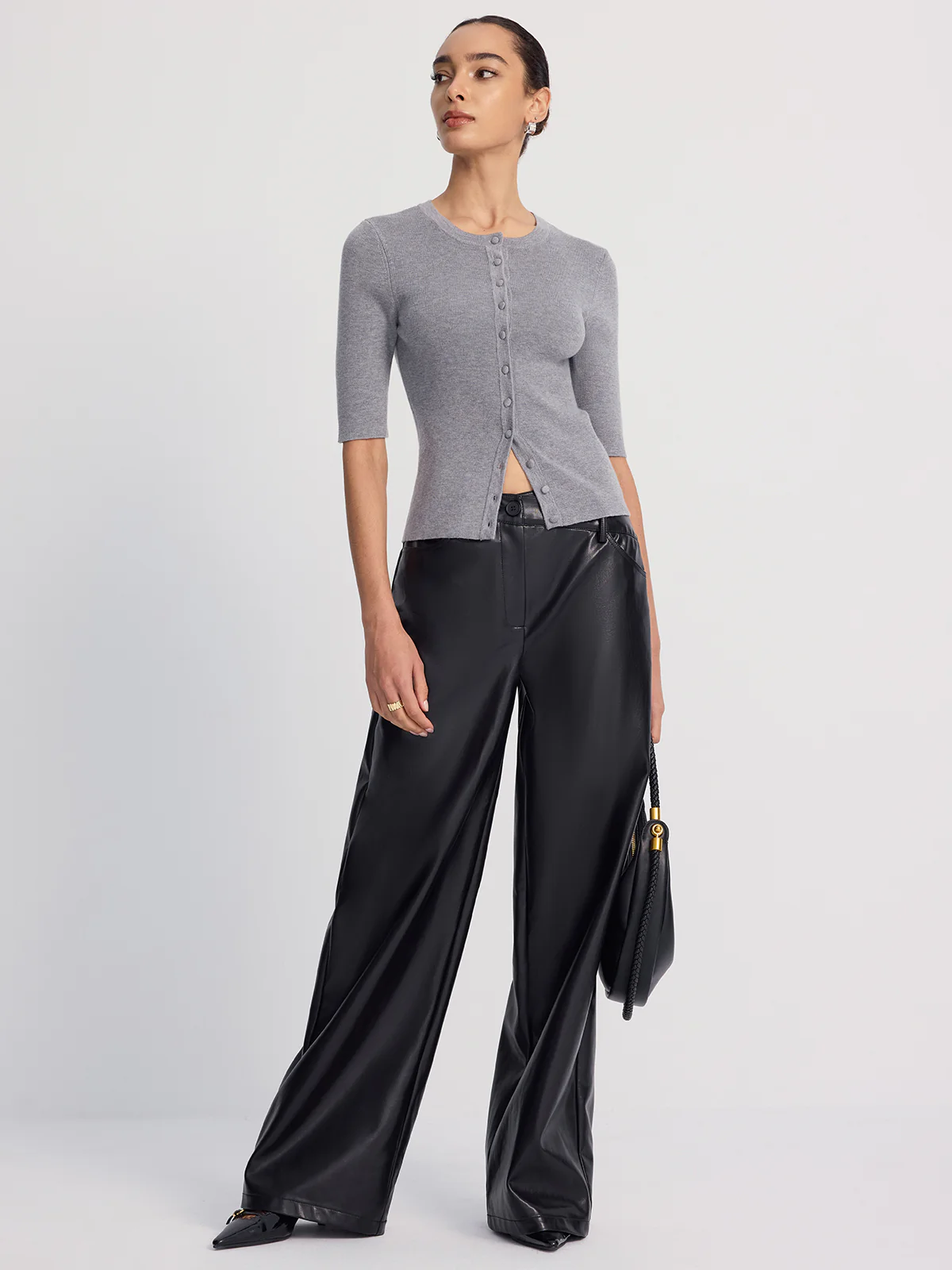 Ribbed Half-Sleeve Knit Top - Image 3
