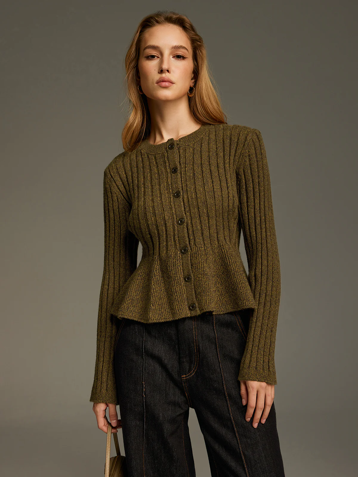 Ribbed Knit Peplum Cardigan - Image 3