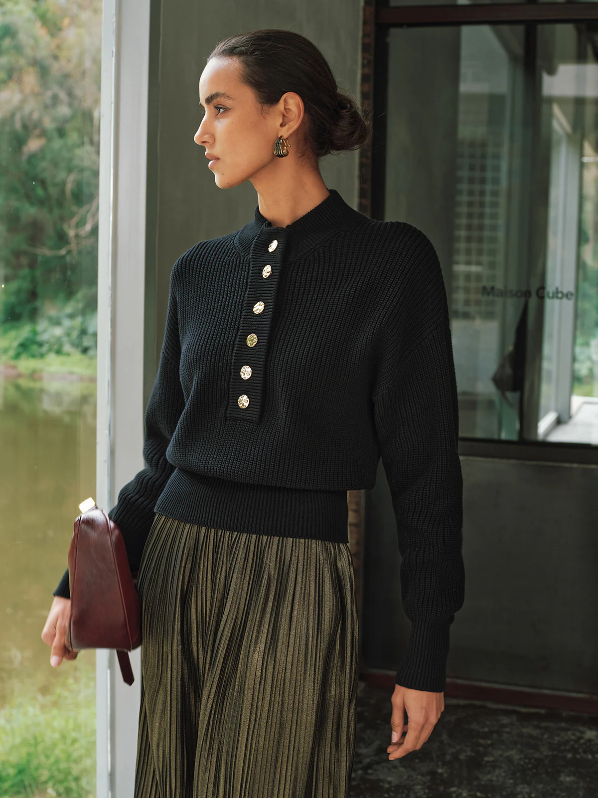 Ribbed Metal Button Sweater - Image 4