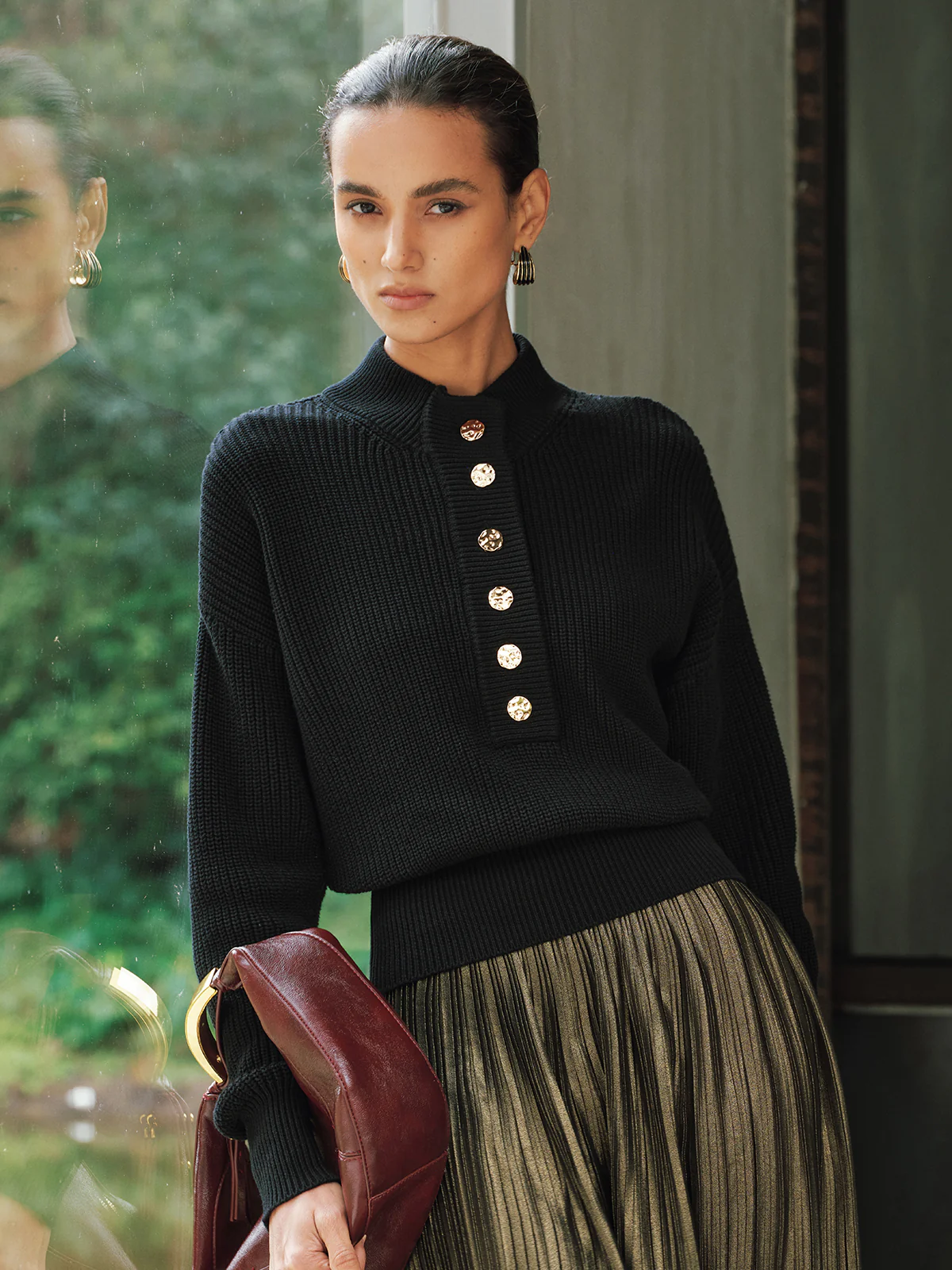 Ribbed Metal Button Sweater - Image 5