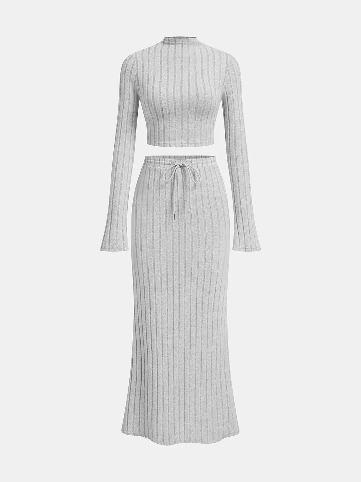 Ribbed Striped Knit Top & Skirt Set