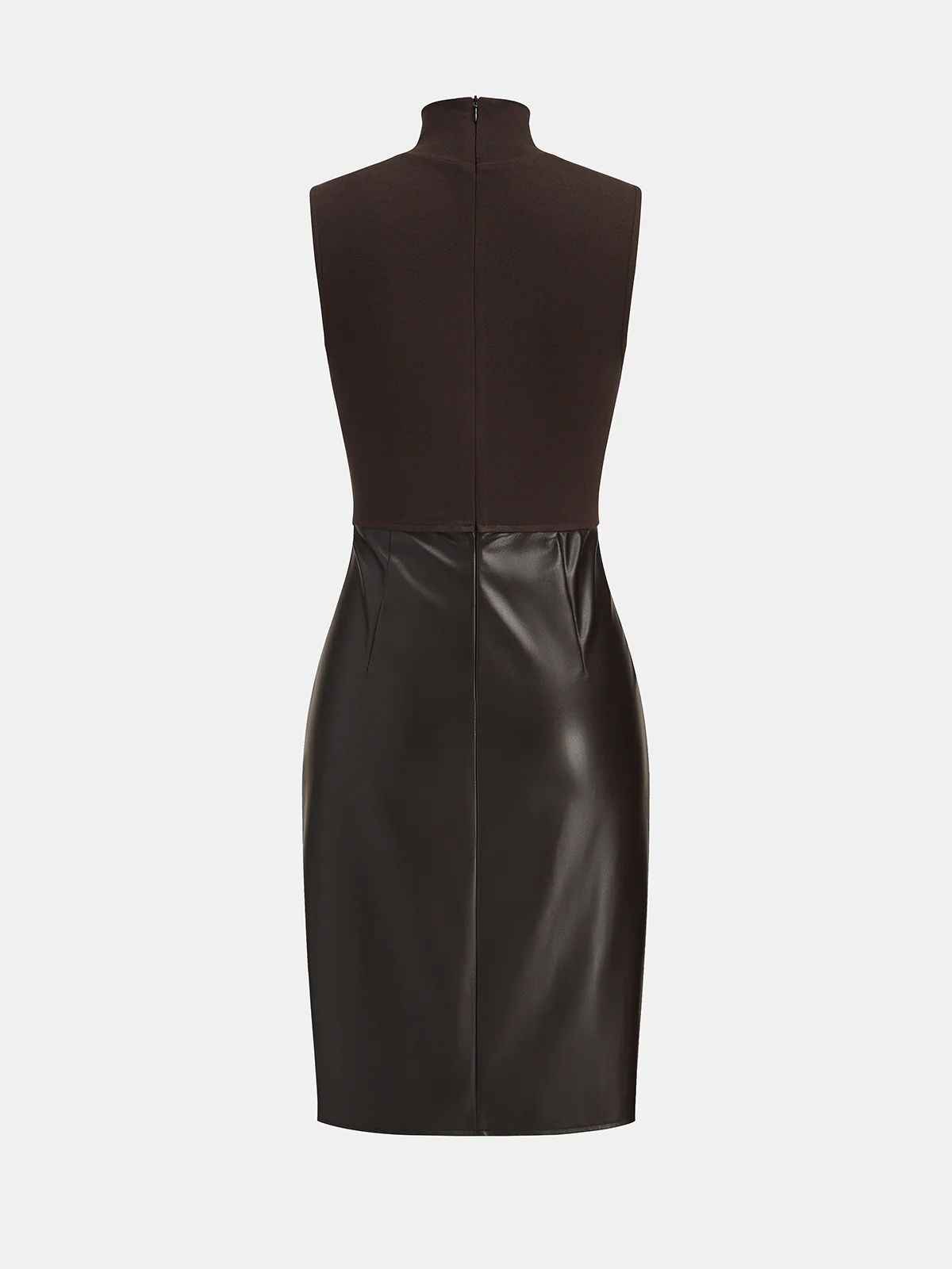 Ruched Faux Leather Panel Sleeveless Dress - Image 2