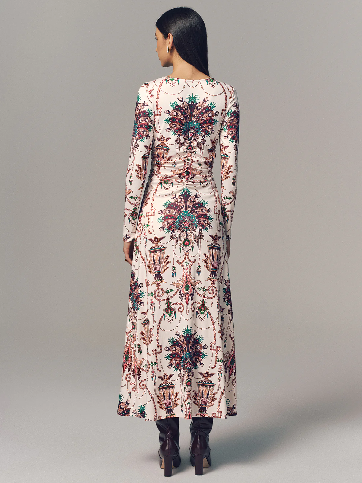 Ruched Printed Long-Sleeve Maxi Dress - Image 5
