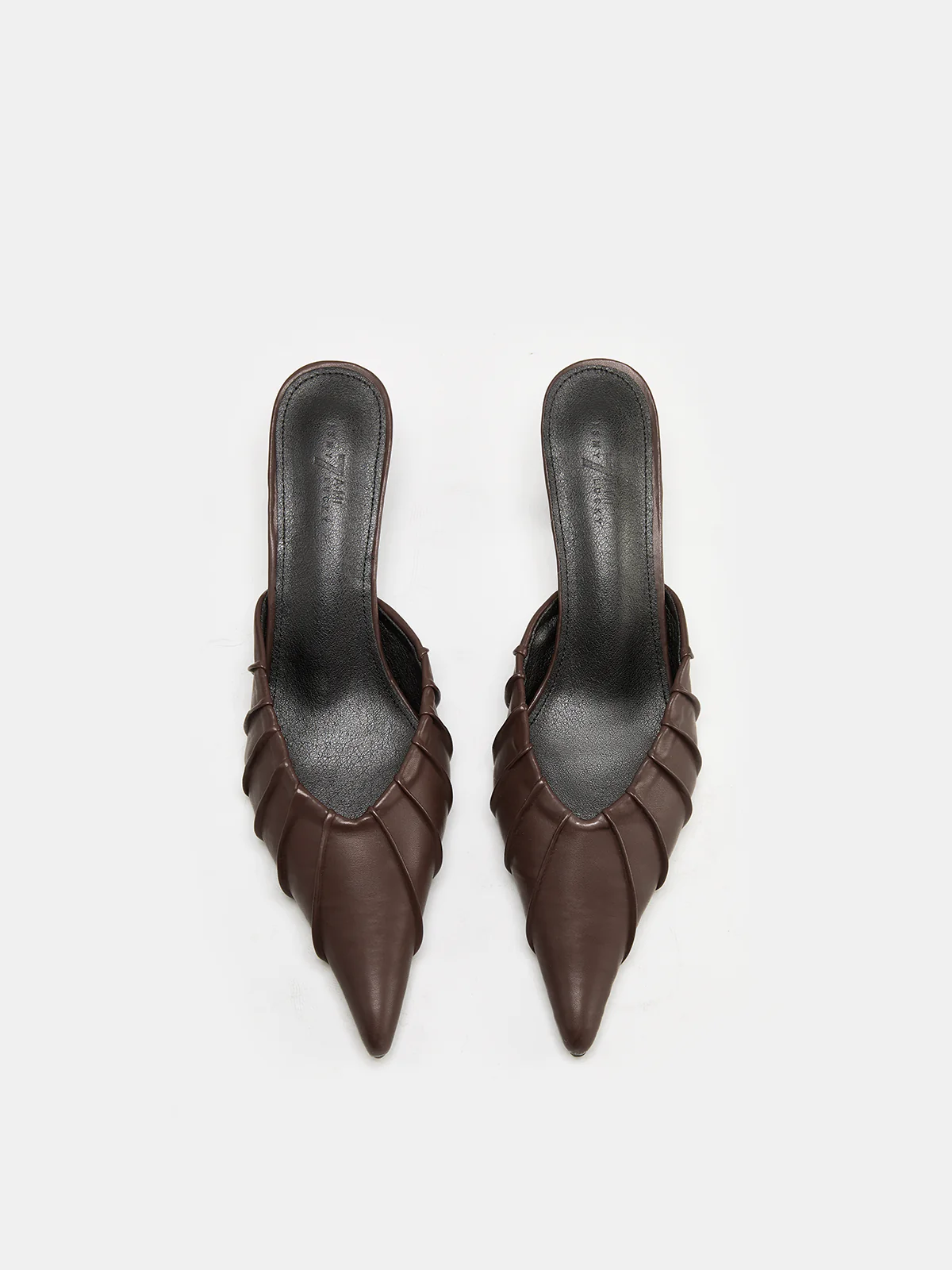 Ruched Vamp Detail Leather Pointed Toe Mules - Image 2