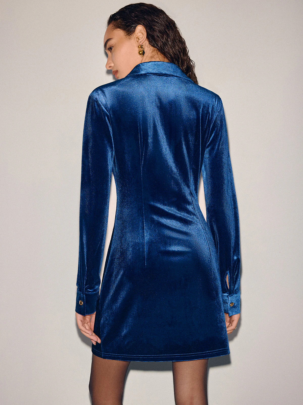Ruched Velvet Shirt Dress - Image 8