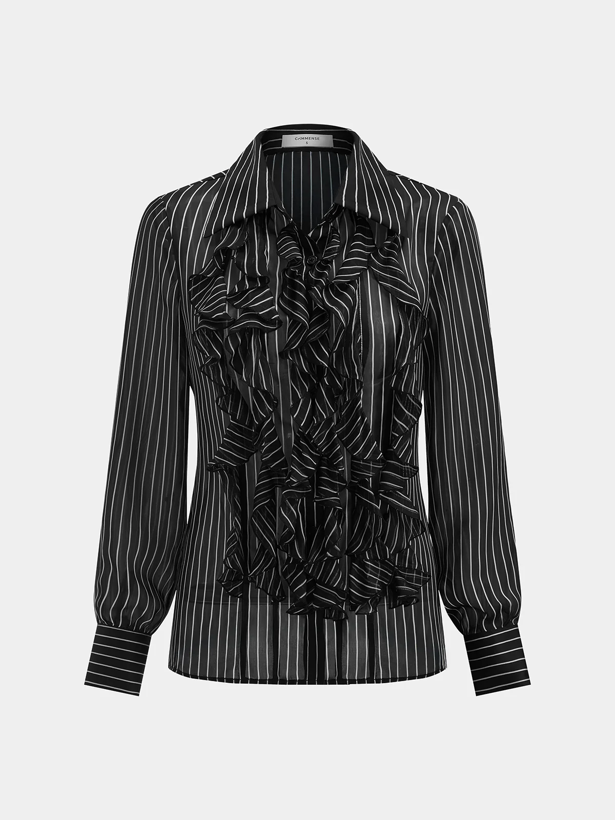 Ruffle Detail Semi-Sheer Striped Blouse - Image 2