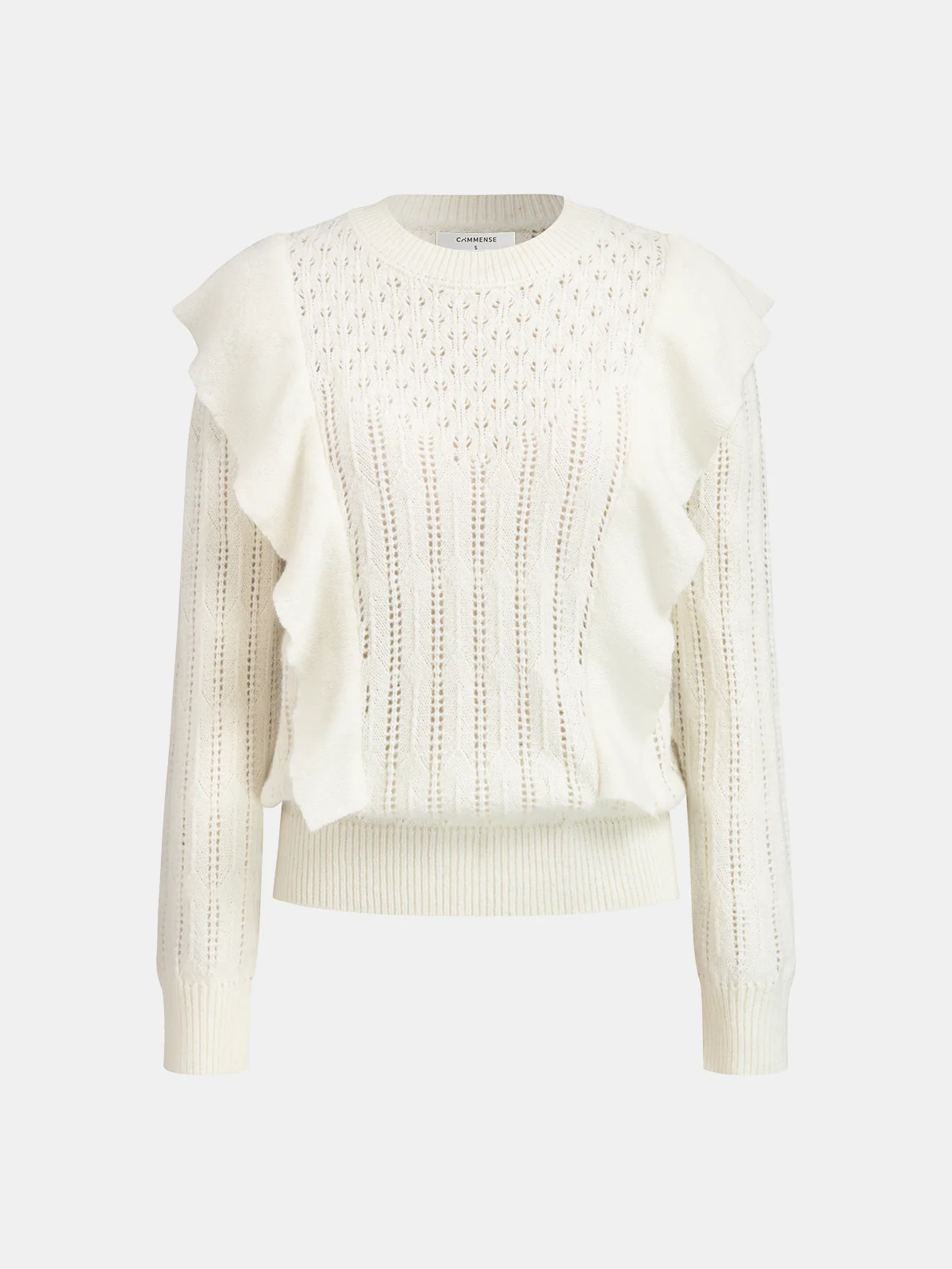 Ruffle Openwork Wool Blend Sweater