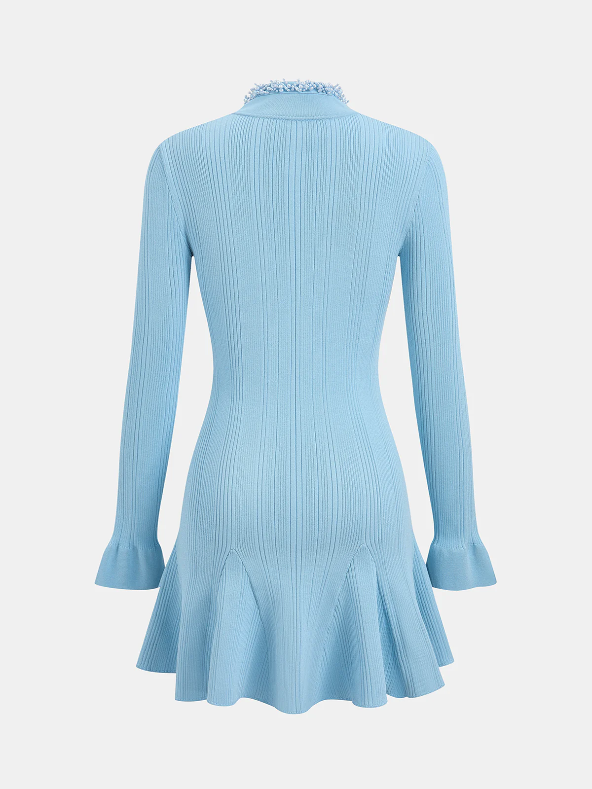 Ruffled Hem Pearl Trim Knit Mini Dress - Image 2