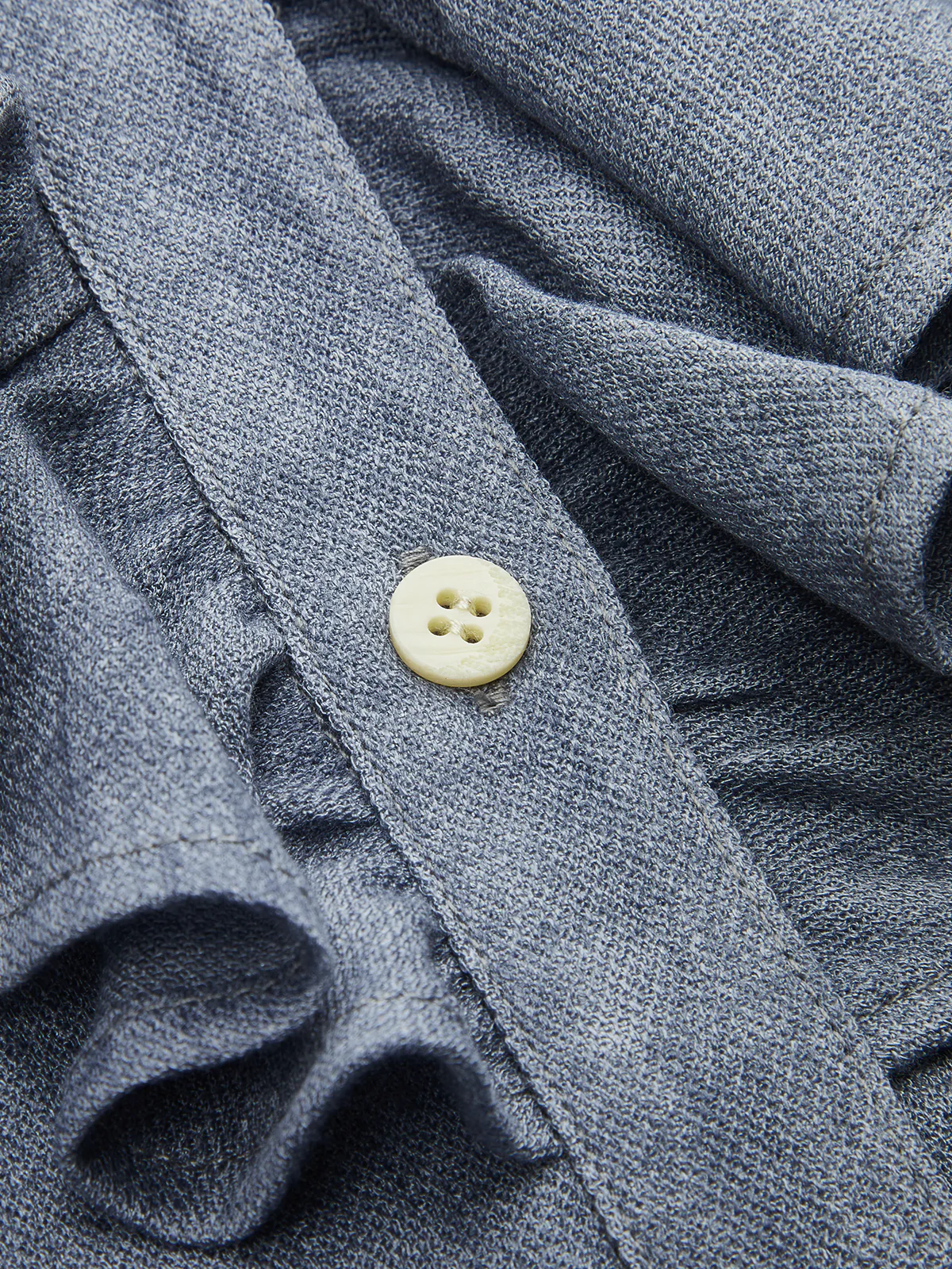 Ruffled Placket Bell Cuff Denim Shirt - Image 4